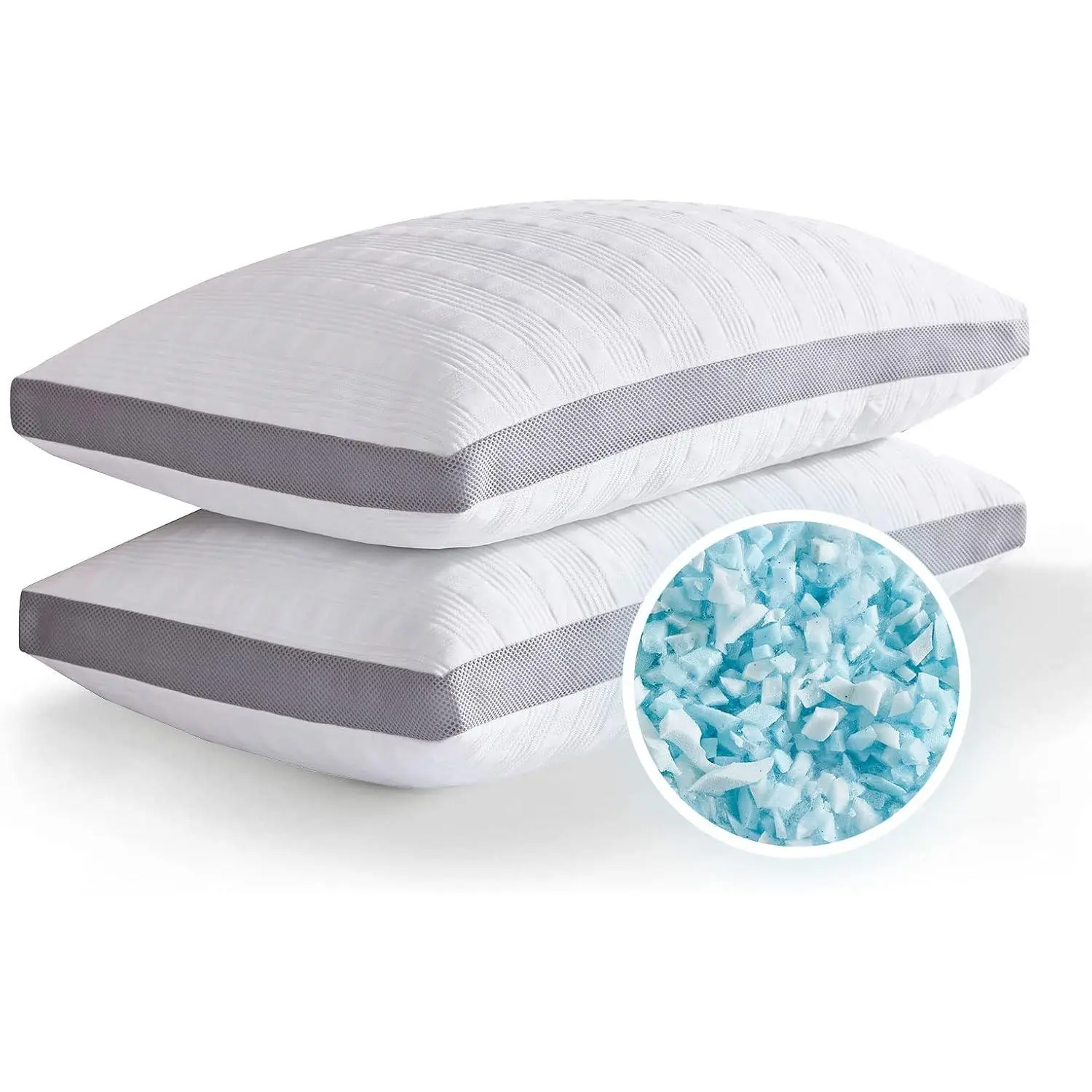 Cooling Queen Size Pillows Set of 2, Shredded Memory Foam Bed Pillows for Sleeping, Adjustable Pillows for Back & Side Sleepers with Washable Cover