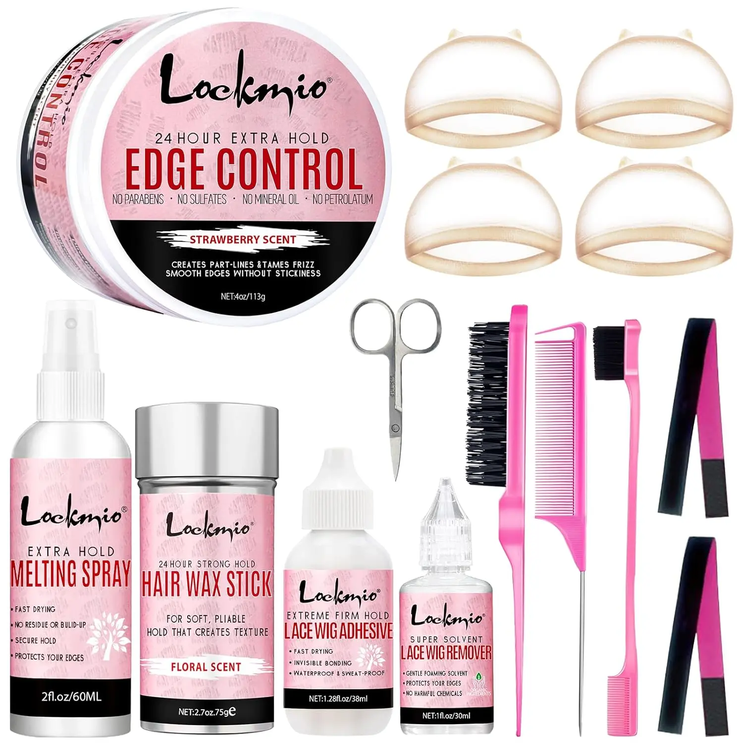 15Pcs Wig Kit for Lace Front,Strong Hold Melting Spray Lace Glue Hair Wax Stick/Lace Melting Band/Edge Control/Edge Brush - Wig Accessory Essentials Kit