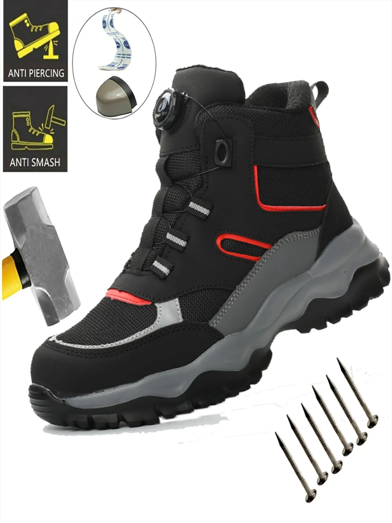 Men's High Top Steel Toe Safety Sneakers, Lightweight Microfiber Work Shoes with Steel Wire Mesh Upper, Breathable Mesh Lining, EVA Cushioning Sole, Slip Resistant Protective Shoes for Construction, Warehouse and Industrial Work