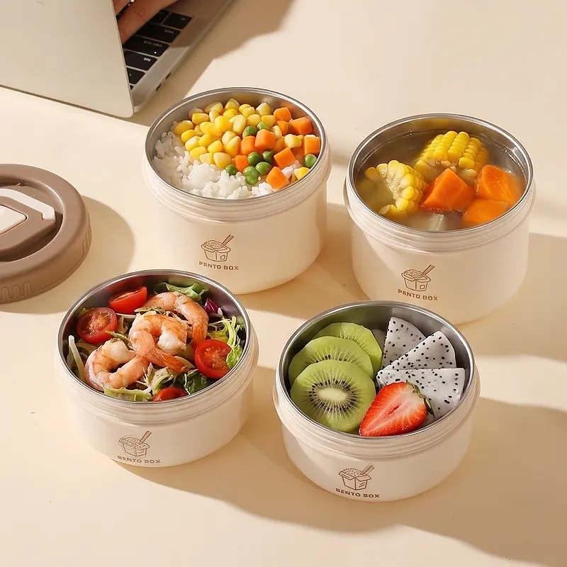 1pc 15.22oz Stainless Steel Insulated Lunch Box - Portable Food Container, Round Stackable Hot Food & Soup Jar, Microwave-Safe and Leakproof Lunch Box, Ideal for Work, Picnics, and Dining On-the-Go.