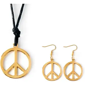 Peace Sign Pendant Necklace Earrings Set   Hippie Costume Peace Sign Necklace Set Boho 60s 70s Party Accessories  Set for Women Men