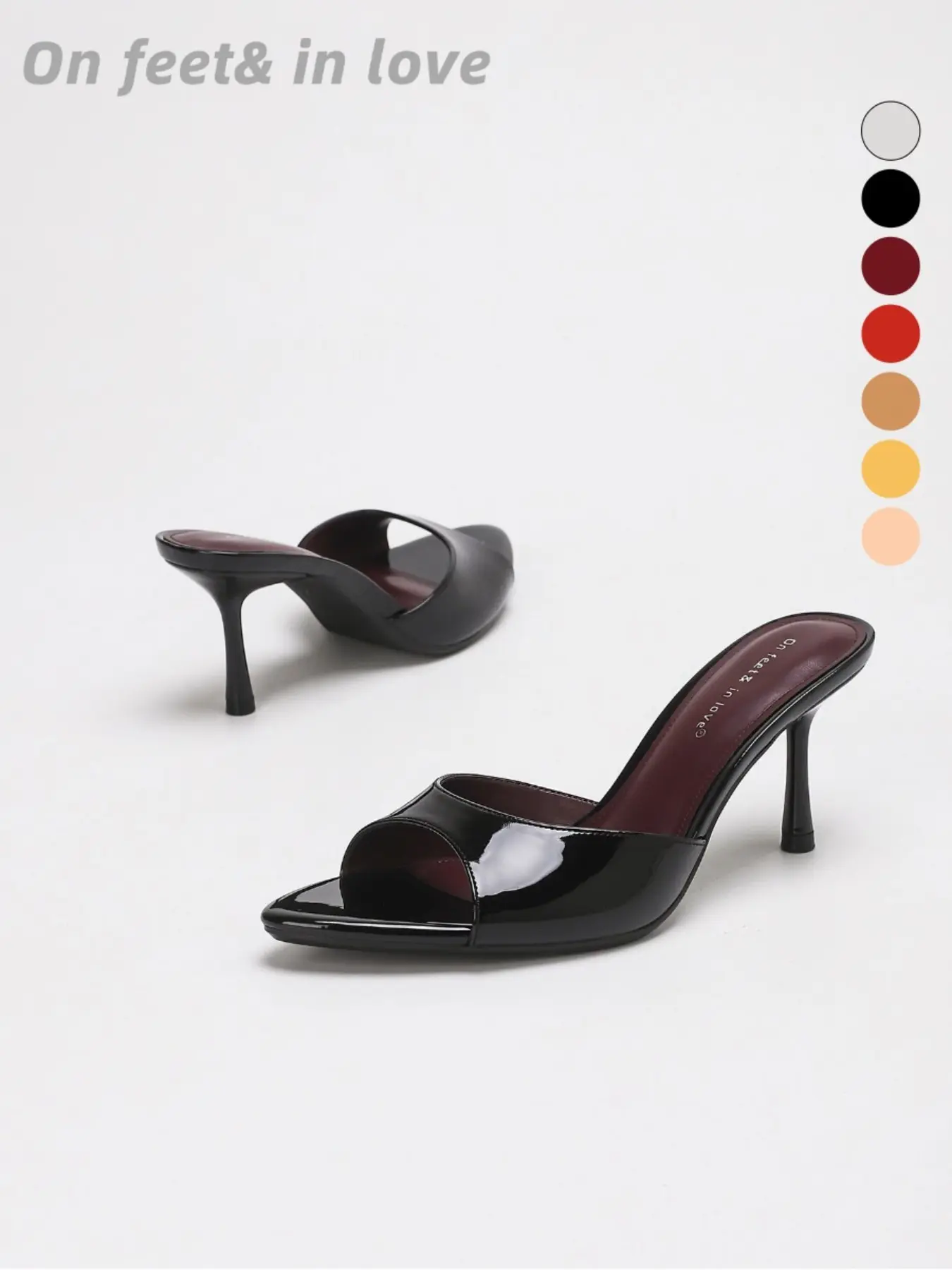 Women's All Sizes Glossy Patent Leather Cutout Open Toe Slip-on Mule High Heel Sandals, Anti-slip Textured Outsole Soft Sole Minimalist Elegant Footwear for Daily Casual Wear Vacation Get-together Dating Cocktail Party Evening Outings