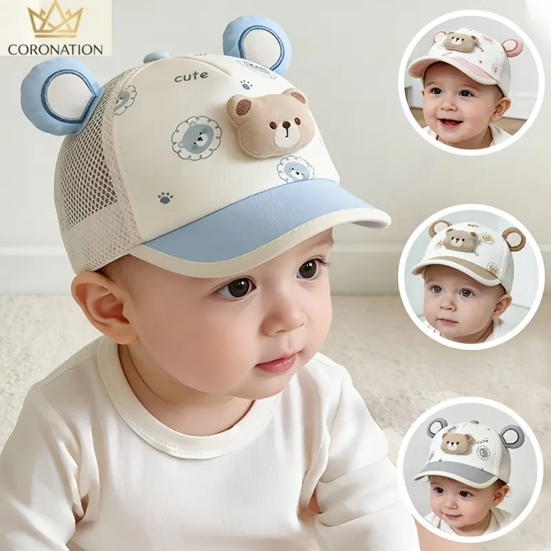 Toddler Baseball Cap for Boys, Cute Bear Embroidered Cotton Sun Hat - Breathable, Lightweight, Adjustable, Summer Outdoor Cap for 1-3 Years, Park & Beach Wear