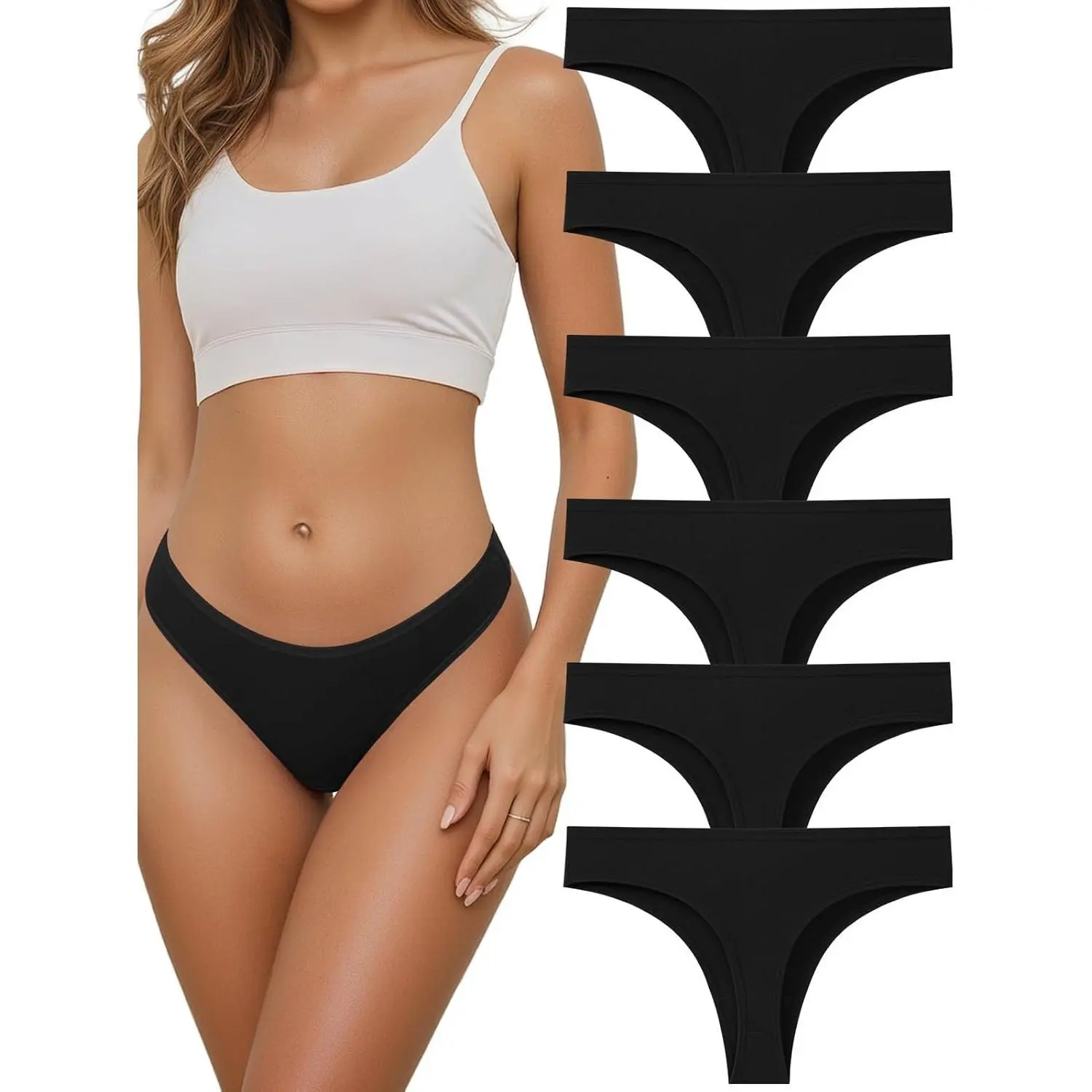 Cotton Thongs for Women, Seamless Womens Underwear Breathable Briefs Comfortable Panties 6 pack
