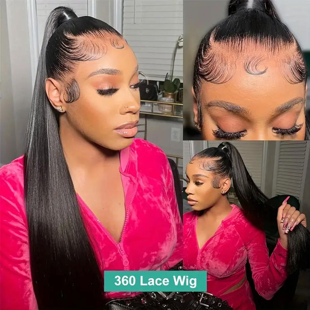 Bling Hair 360 Transparent Lace Frontal Wig Human Hair Pre Plucked 28 30 Inch Smooth Straight Human Hair Wigs 180Density Wig For Black Women