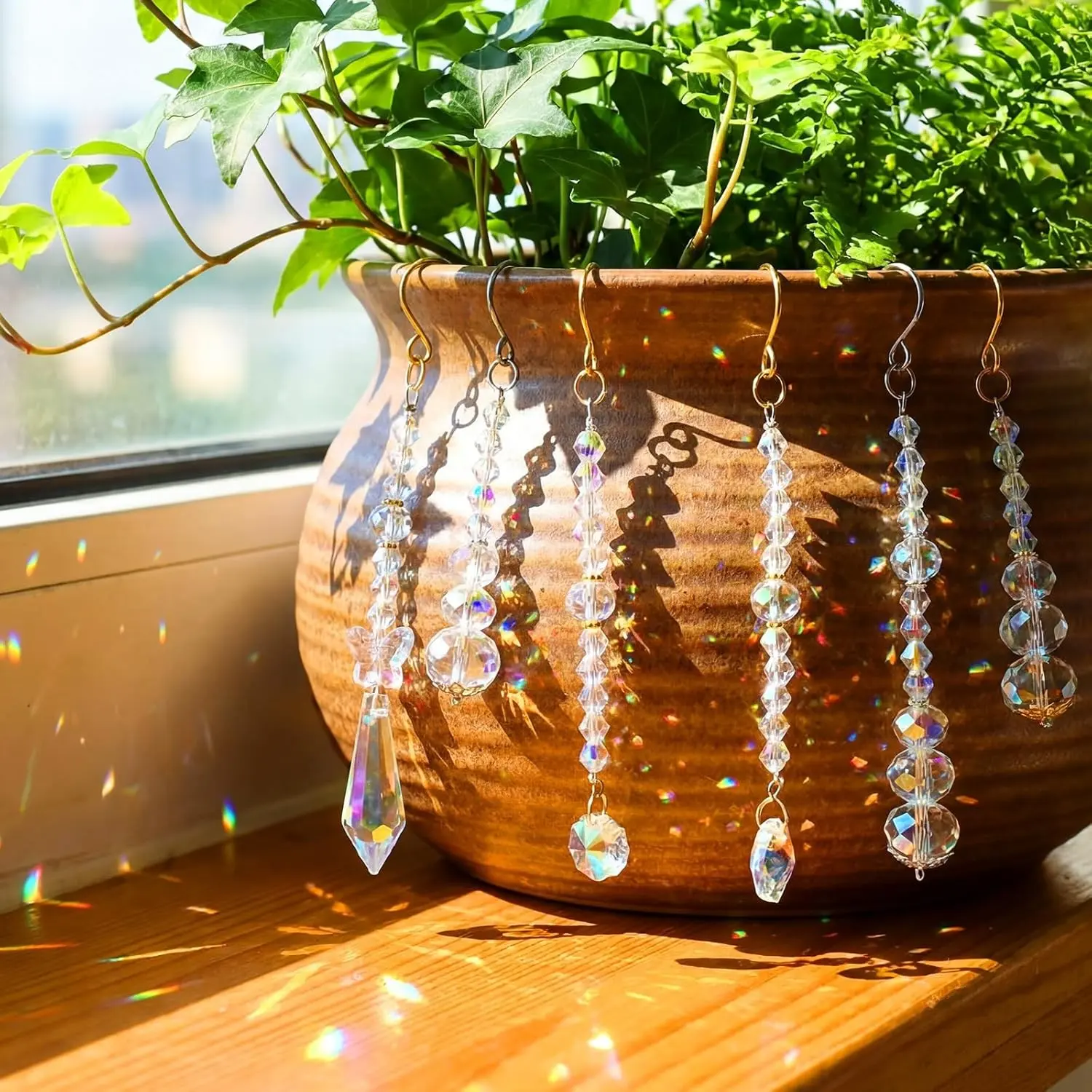 6 Piece Crystal Pendant Lights Plant Decorations, Ideal for Windows, Indoor Gardens, Flower Pots, Tree Vines, Home Lighting, Outdoor Use