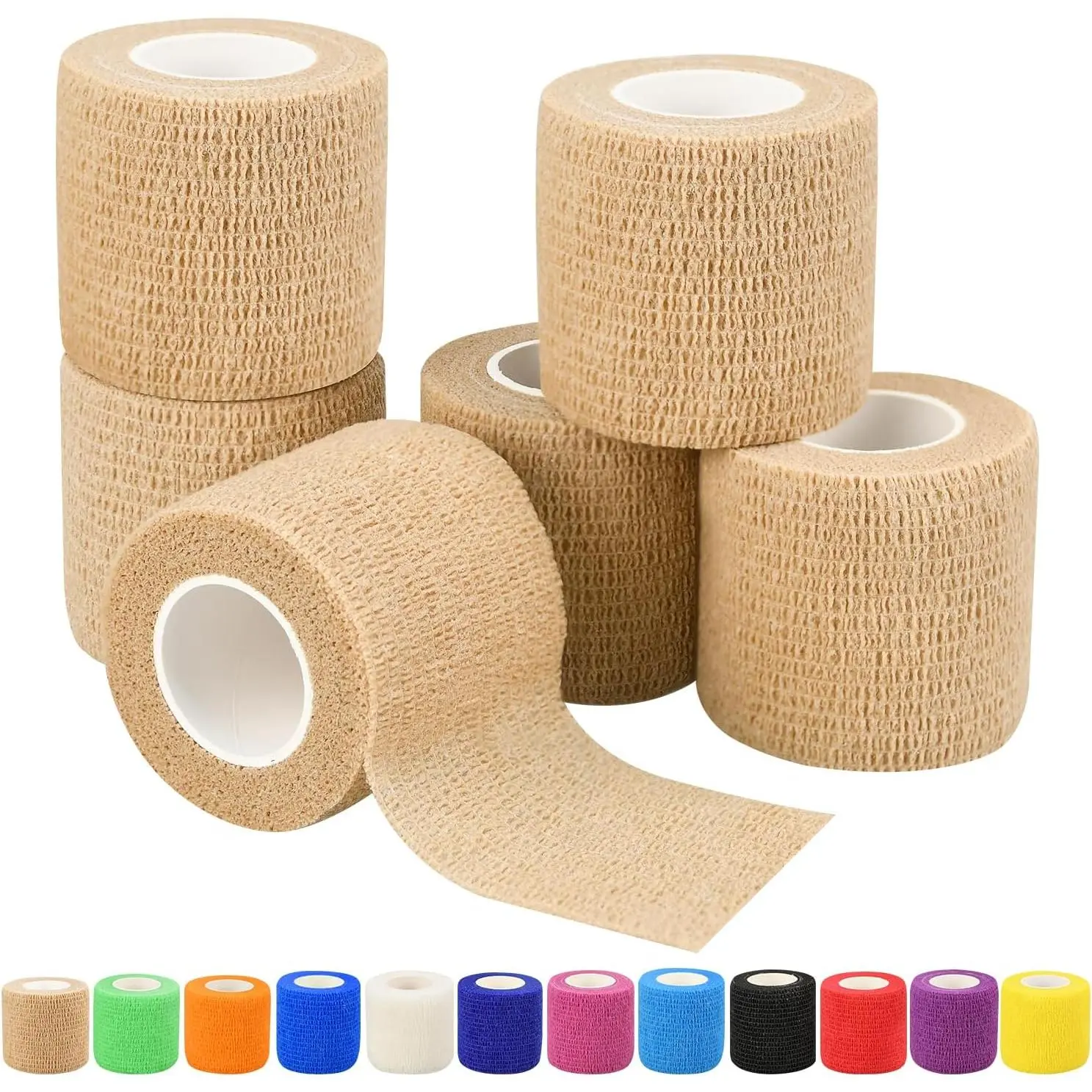 6pcs 2in Self Adhesive Bandage Wraps, Vet Wraps, 12 Colors to Choose, 5 Yard Self Adherent Wraps for Sports, Wrist, Ankle and Swelling