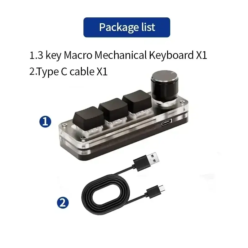 3-Key Wired Mini Hot Swappable Mechanical PC Gaming Keyboard with Macro Knob, Copy-Paste Shortcut Keys for E-Sports, Hot Swappable Mechanical Keyboard