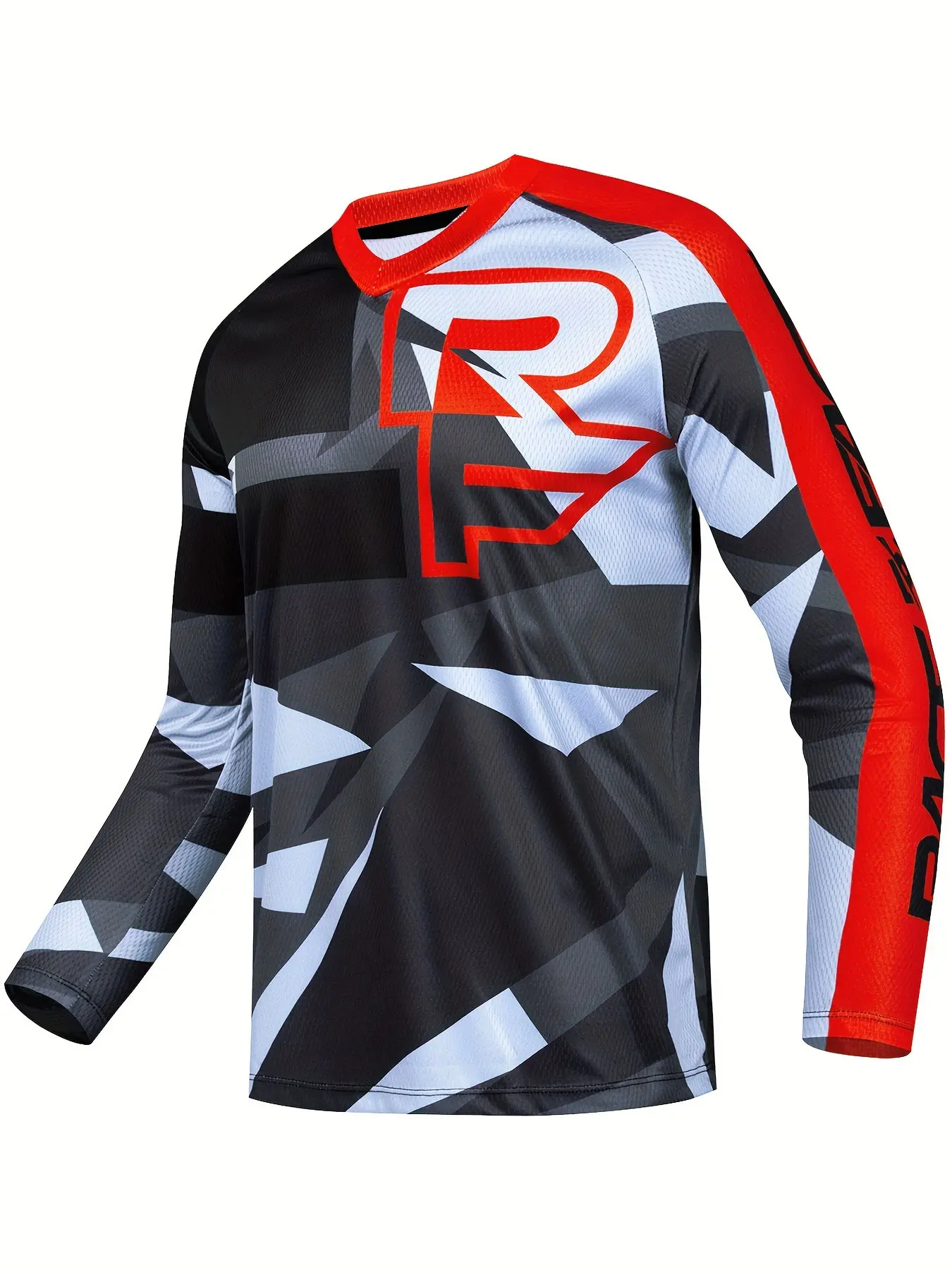 Men's Patchwork Cycling Jersey, Quick-Dry Breathable Moisture-Wicking Long Sleeve Mountain Bike Riding Sports Shirt