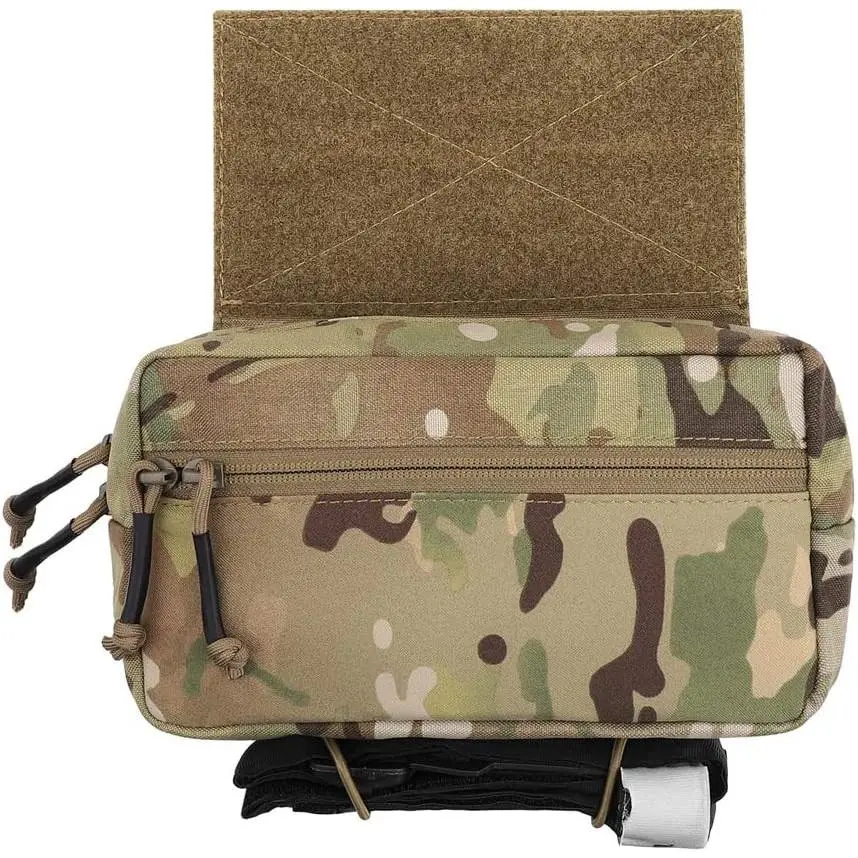 Camouflage Tactical Drop Pouch - Sub Abdominal Carrying Kit Bag Fanny Pack with Hook-and-Loop Panel for Vest Chest Rig, Tactical Accessories