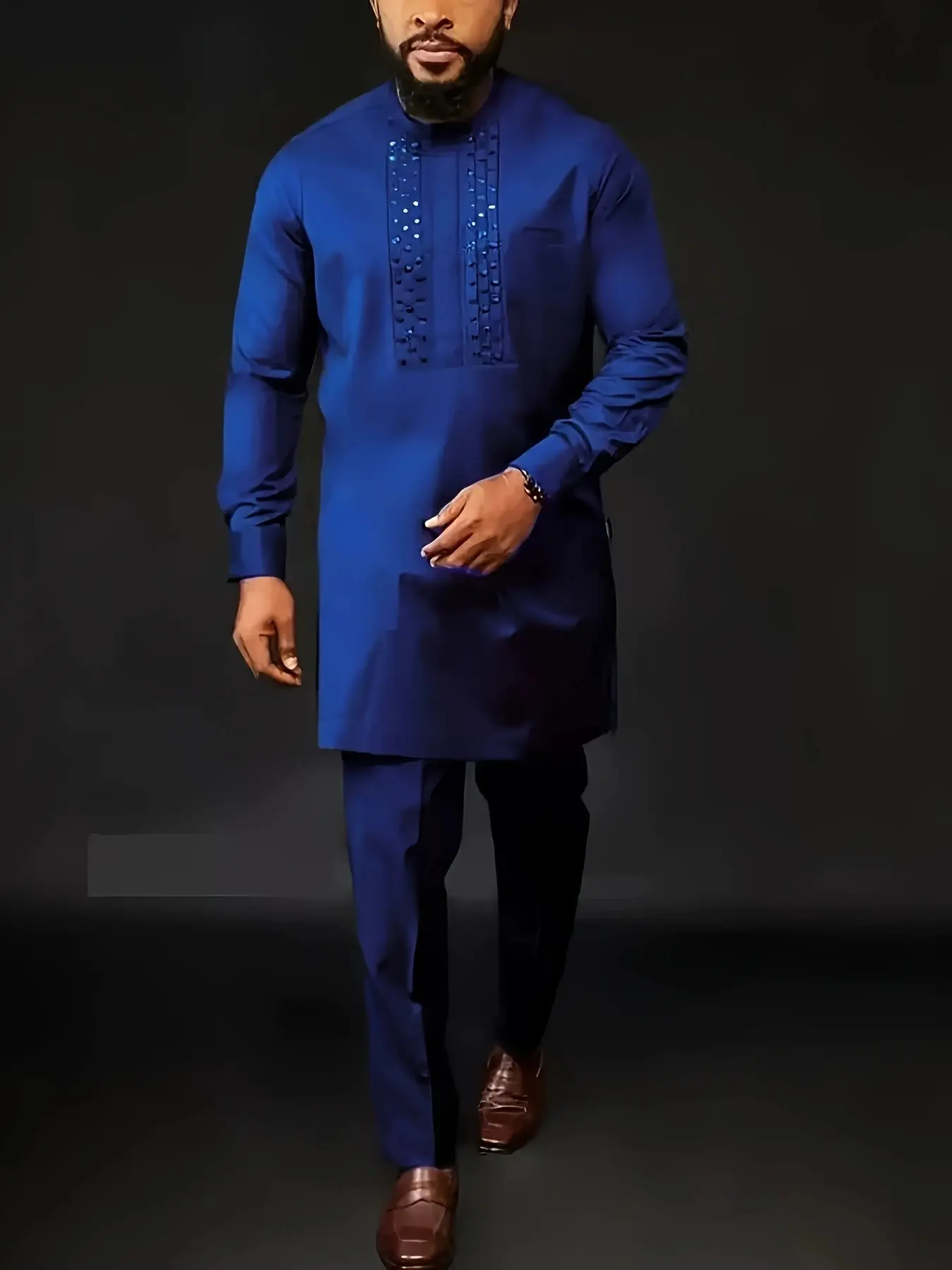 Men's Casual Sportswear Set, Simple Loose Plain Long Sleeve Pullover, African Muslim Cultural Traditional Ethnic Menswear Clothing, Wedding Party Leisure Suit, Casual Athletic Wear