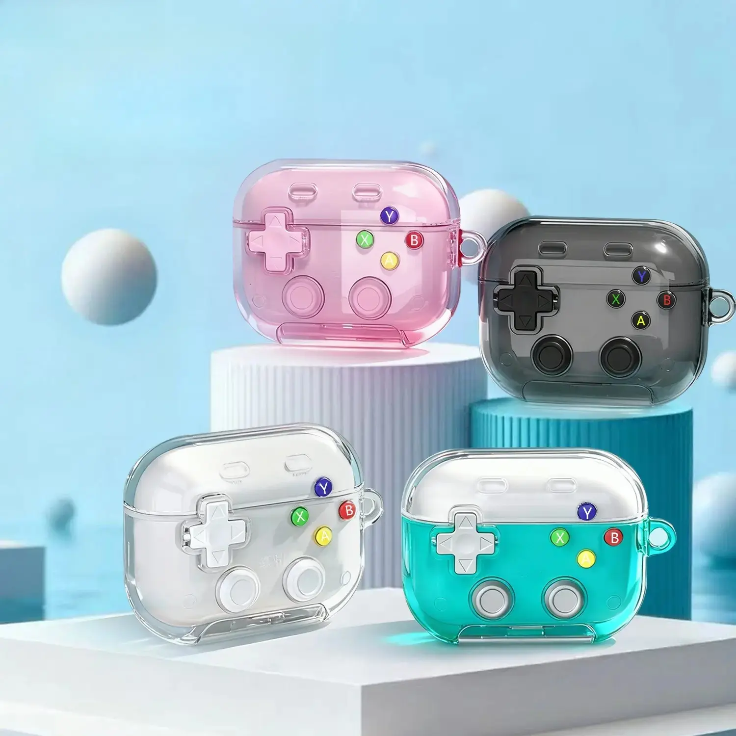 Cute Game Controller AirPods Case, Clear Silicone Earbuds Protective Cover with Gamepad Print, Gaming Style AirPods Case for AirPods Pro/3/2, Shockproof Anti-Slip Lightweight Durable Earphone Case for Daily Use, Travel, Commuting & Gamer Gift