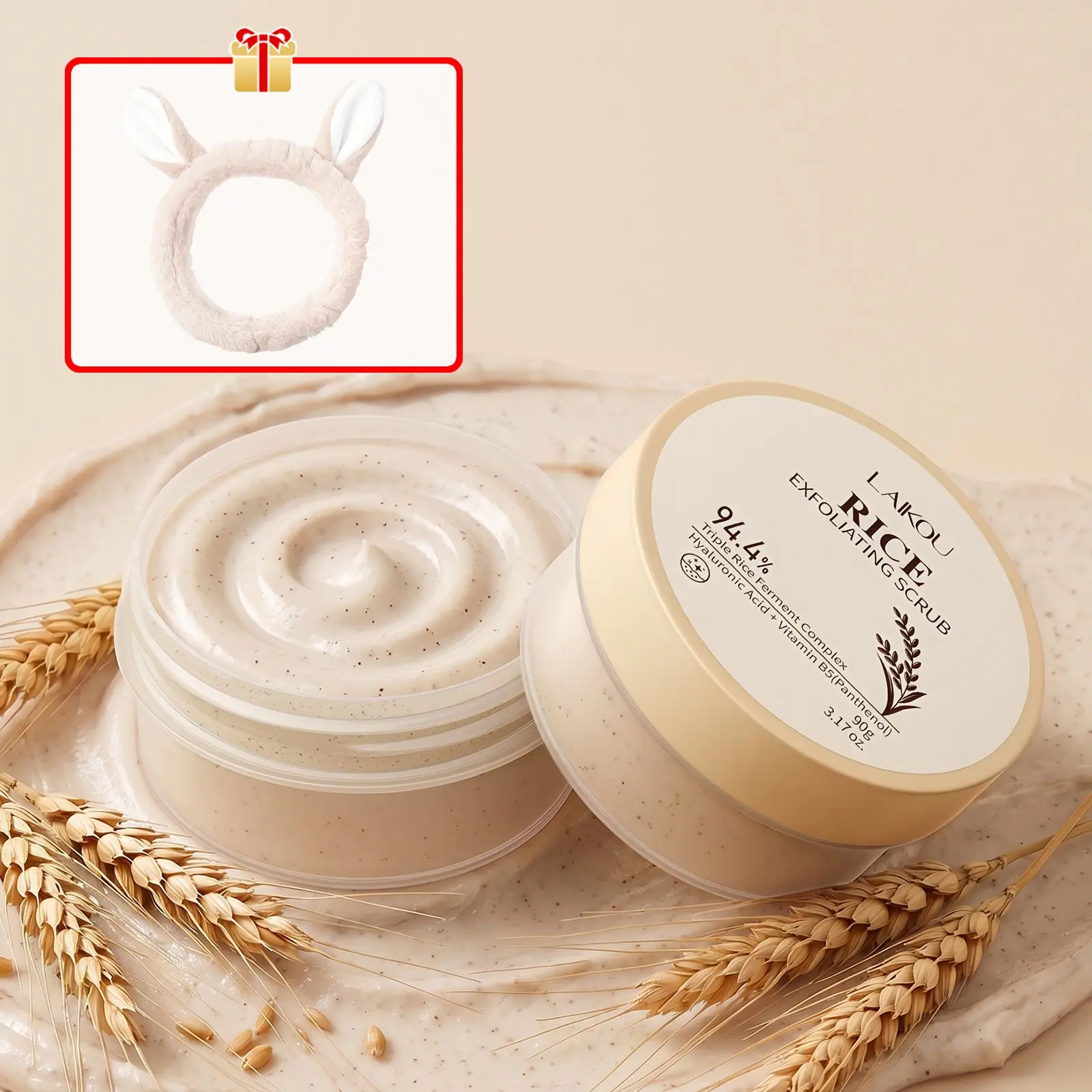 3pcs Rice Exfoliating Facial & Body Scrub – Dead Skin Removal, 94.4% Fermented Rice Gentle Micro-Exfoliant with Hyaluronic Acid & B5, Gentle Cleansing Scrub with Micro-Clays for Smooth, Radiant & Soft Skin