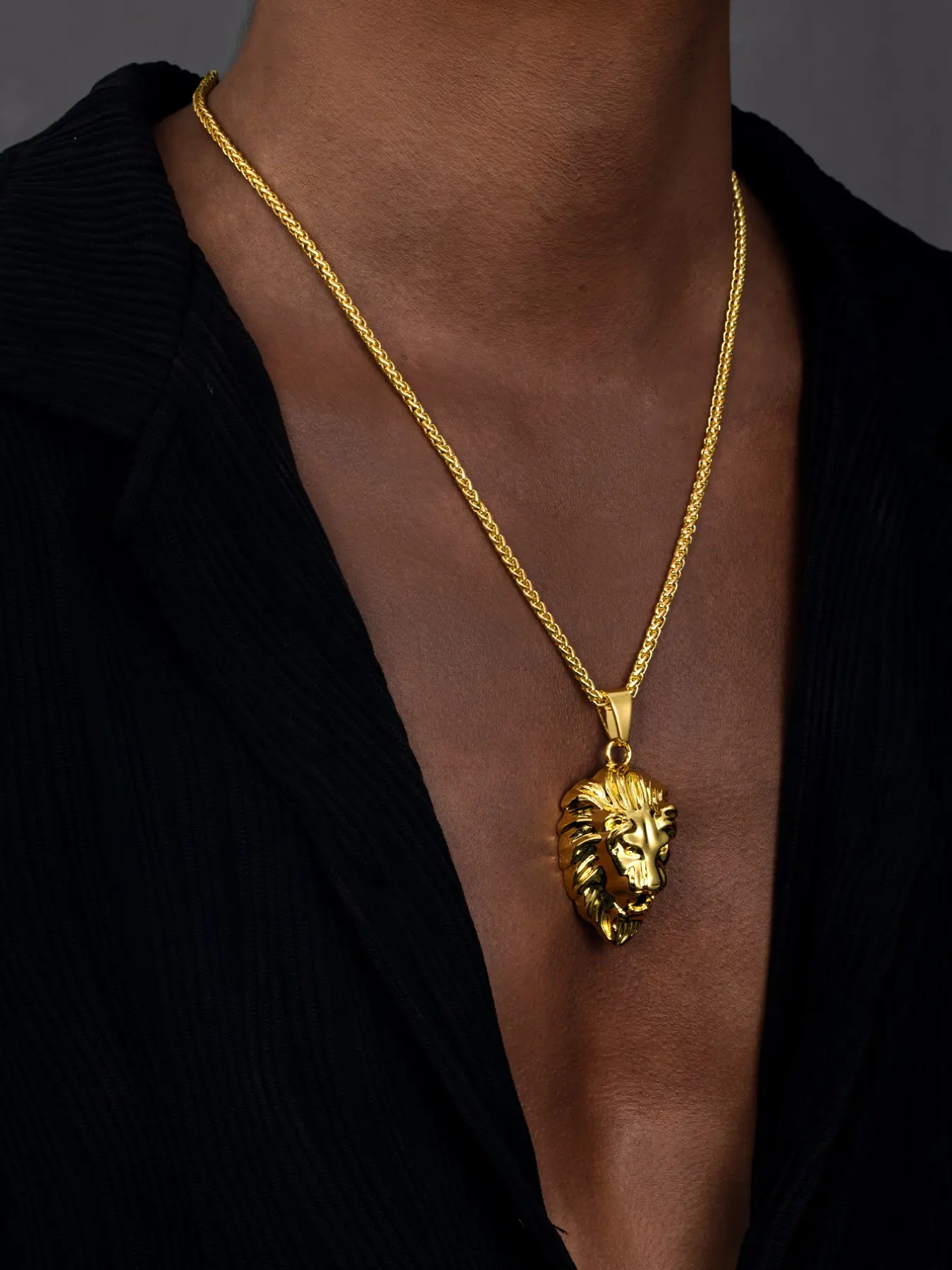 Men's Hip Hop Lion Head Necklace Pendant, Casual Animal Pattern Chain Jewelry, Alloy Material, All Seasons Accessory