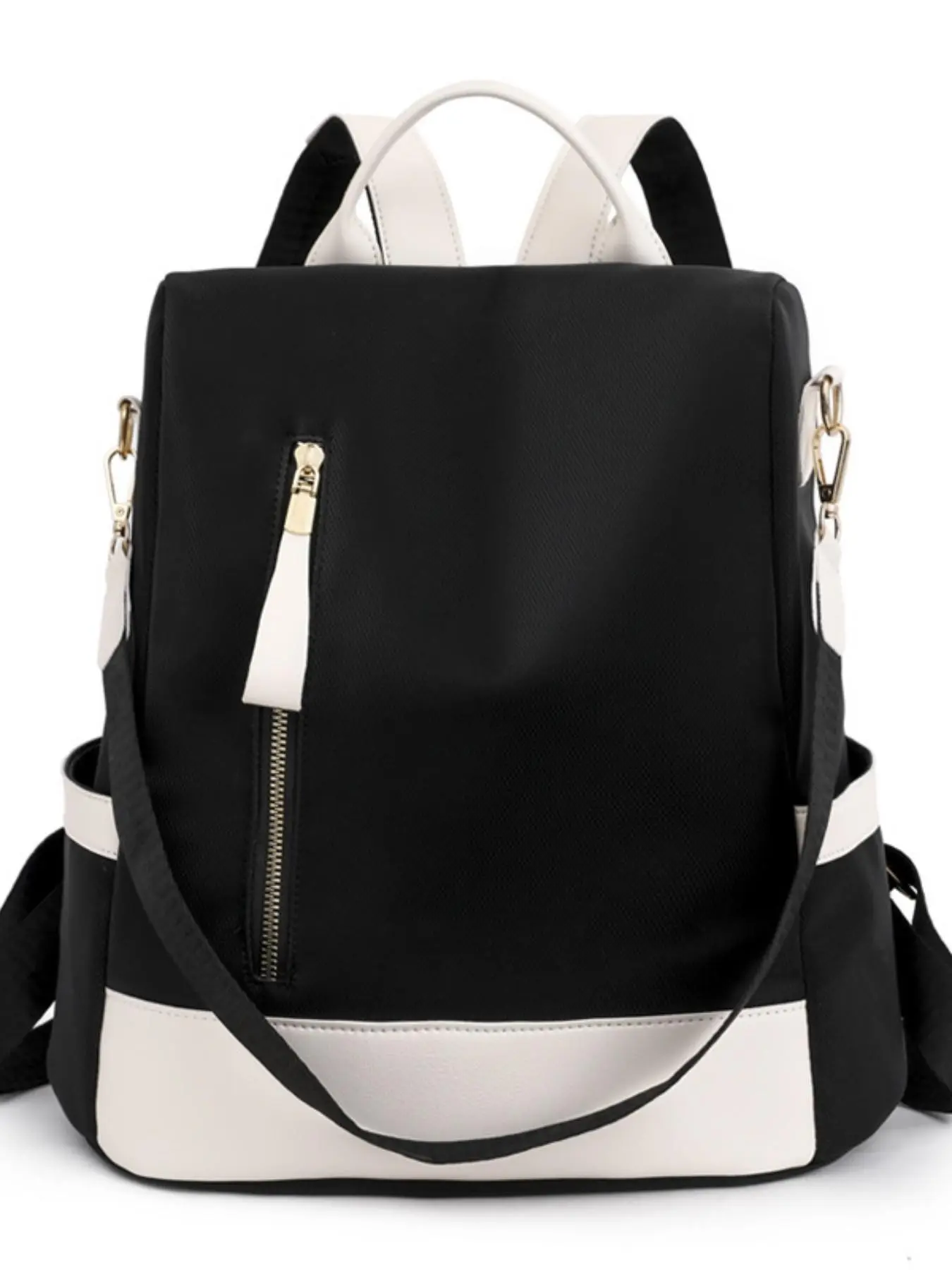 Black and White Color Block Anti Theft Backpack for Women, casual travel backpack, Convertible Multifunctional Shoulder Travel Bag, Lightweight School Backpack, Ideal Daily Bag for College Students Back to School Season