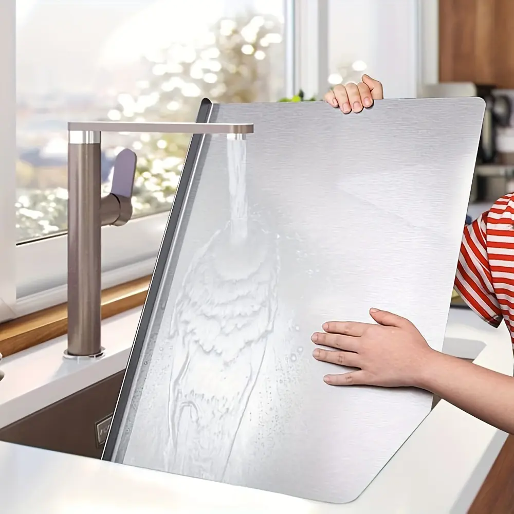 Stainless steel folding upper and lower cutting boards, heavy-duty cutting boards, Kitchen chopping board, suitable for meat, fruit, vegetables, baking, with a face fence to effectively block the flow of liquids, kitchen supplies