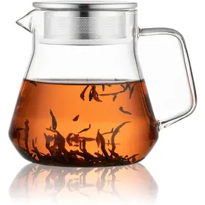 One-Touch Glass Tea Maker,20oz(600ml) Glass Teapot and Kettle with Stainless Steel Filter Lid,Borosilicate Glass Tea Pot for Loose Leaf Tea