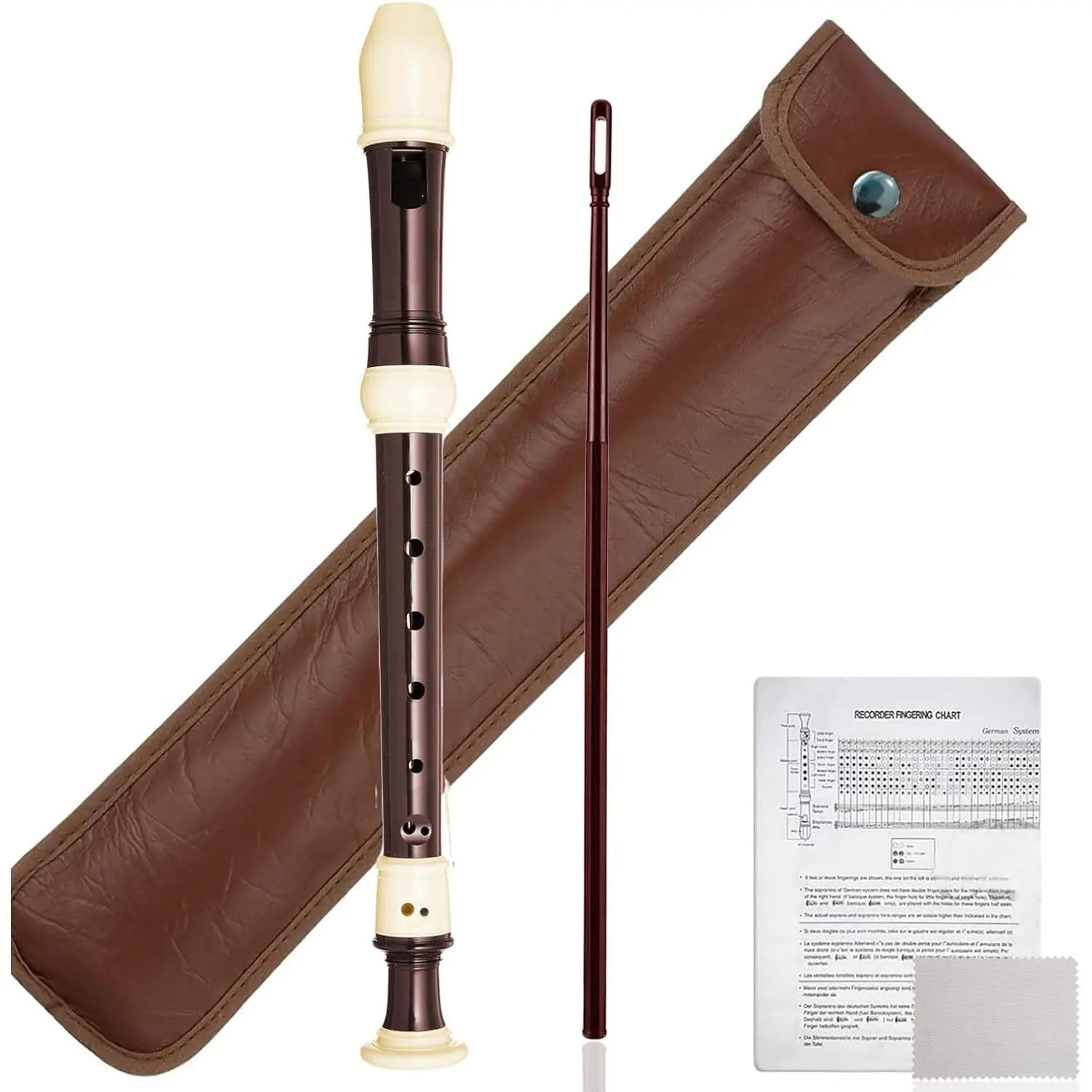 Soprano Recorder  Style C Key ABS 8 Hole Flute w/Leather Bag, Cleaning Rod and Fingering Chart for Beginners Students Adults