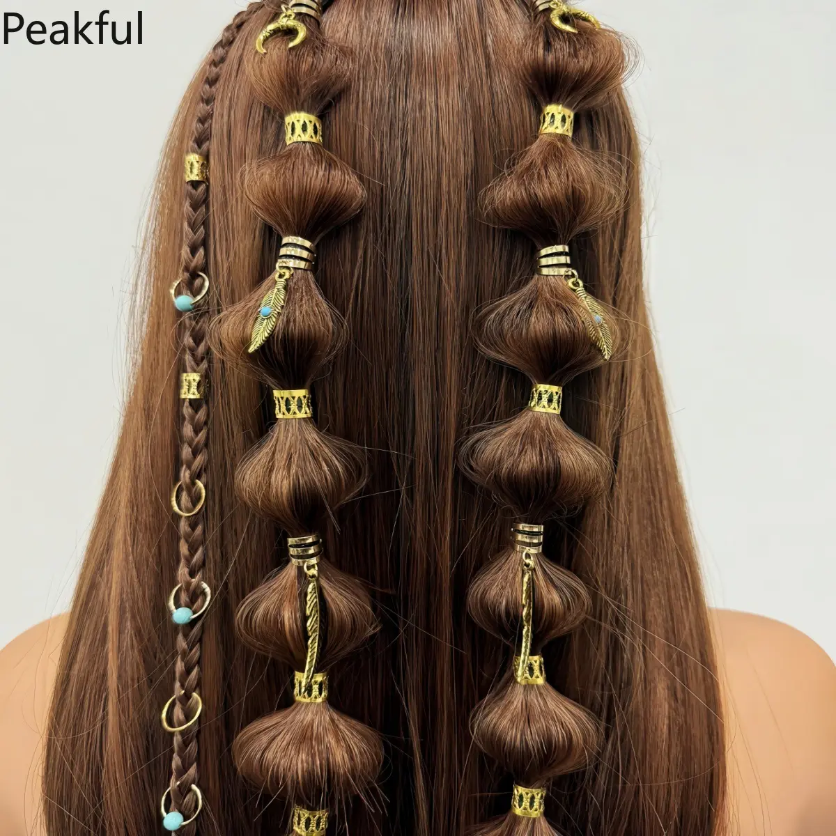 Vintage Hippie Dreadlock Hair Rings Set, Moon Star Leaf Charms & Adjustable Metal Cuffs for Boho Braids, Punk Style Dreadlock Accessories for Women Men, Rave & Festival Hair Decor