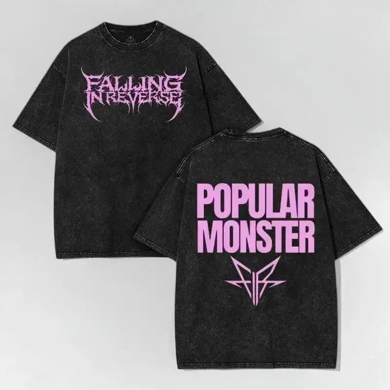 Men's 2025 Falling In Reverse Tour Graphic T-Shirt - Short Sleeve Menswear Round Neck Metal Rock Band Casual Tee, Vintage Washed Oversized Lightweight Cotton Aesthetic Top, Breathable Unisex Streetwear Merch for Summer, Shortsleeve, Tshirt