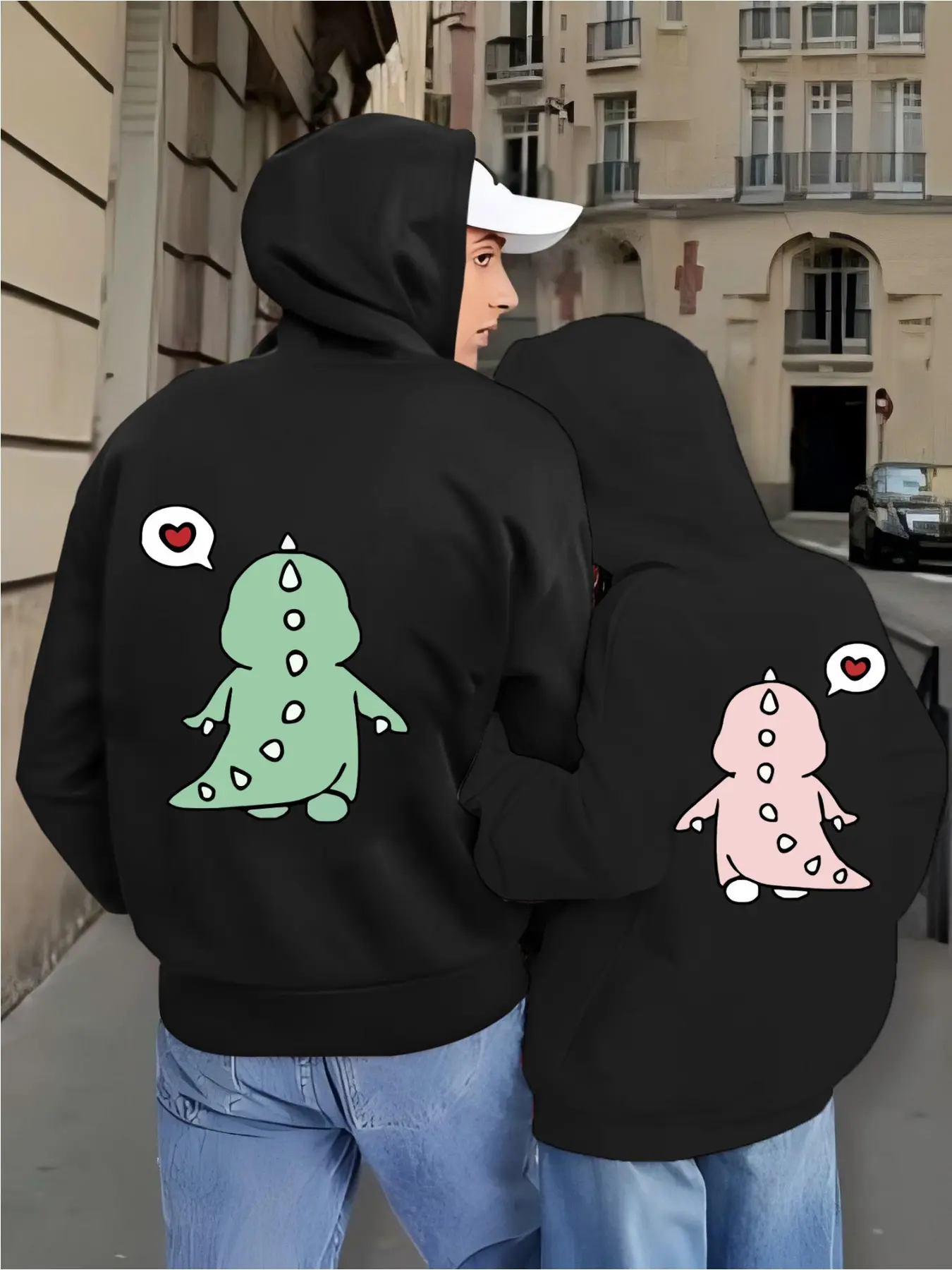 Cool Cartoon Dinosaur Hooded Sweatshirt For Men And Women - 1PC Casual Pullover With Fun Green And Pink Dinosaur Designs, Ideal For Urban Style, Perfect Gift For Dino Lovers