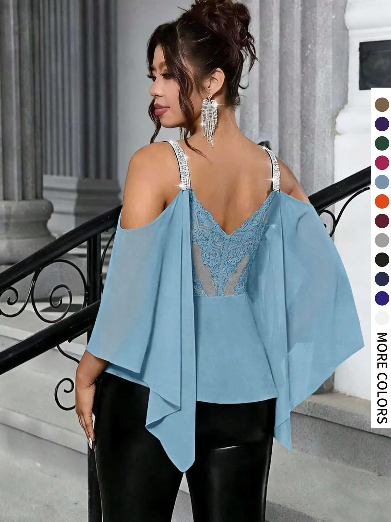 Women's Plus Size Chiffon Blouse, Silver Color Ribbon Accent, Lace Trim, Casual Loose-Fit, Lightweight and Trendy, Versatile Daily Wear