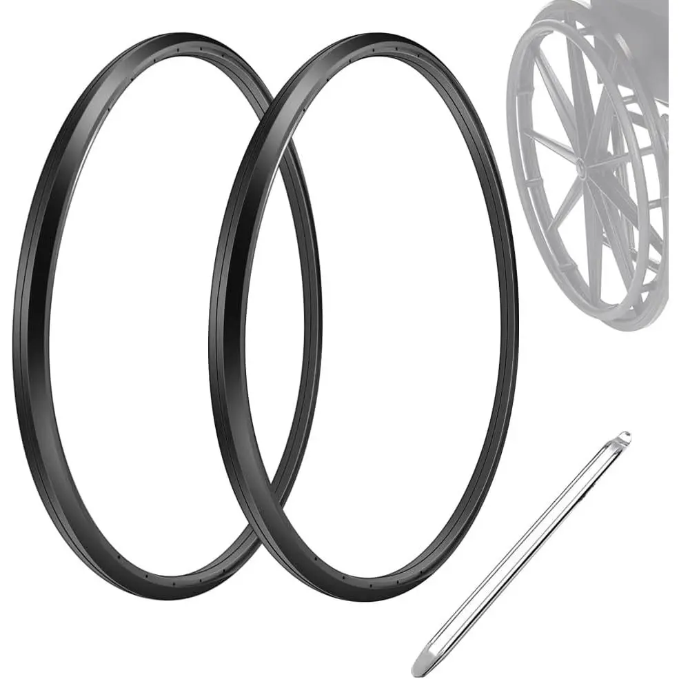 Replacement tires for wheelchair rear wheels, 24"X1" universal anti-explosion polyurethane tires, equipped with installation tools, suitable for all brands of wheelchair accessories (1 pair)