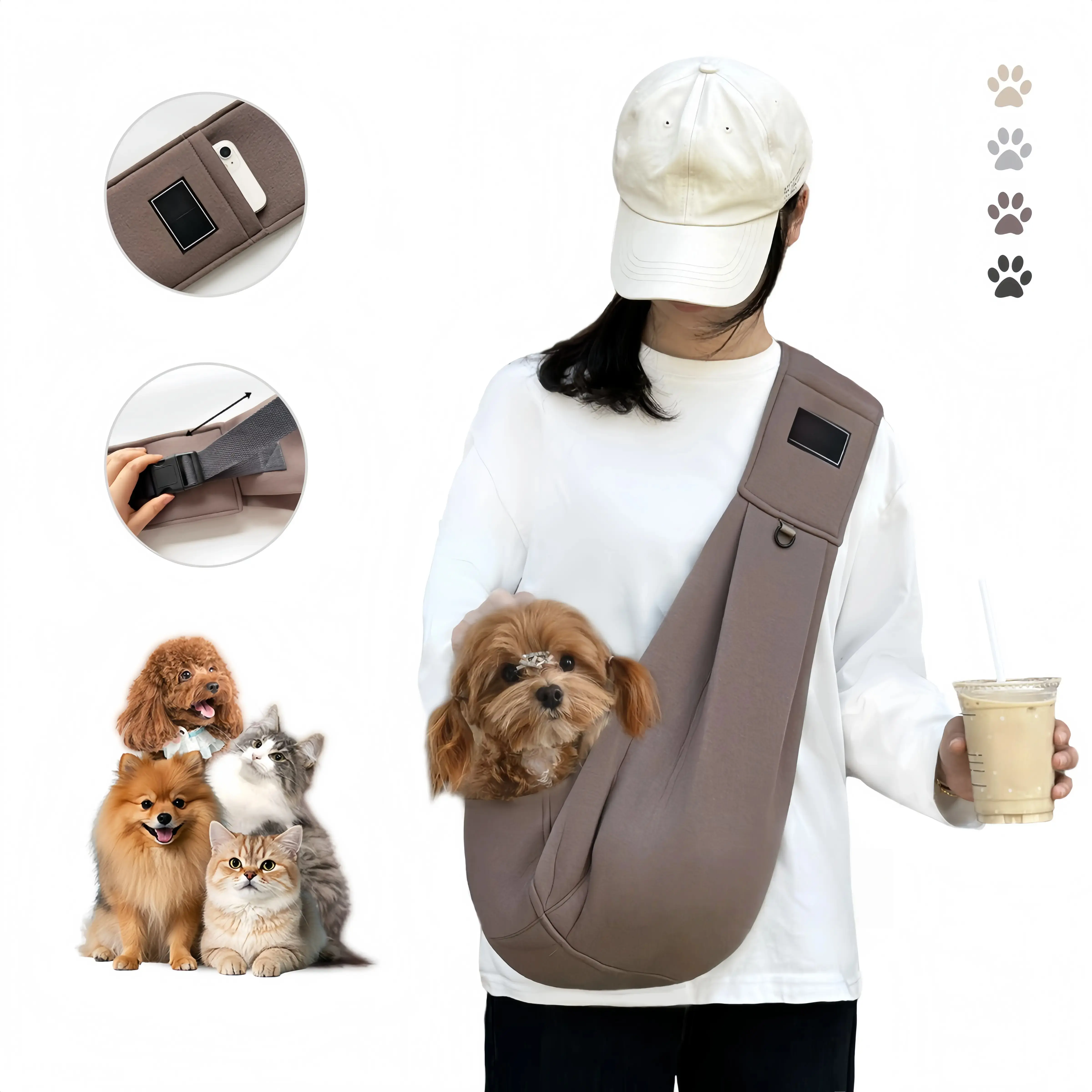 Dog & Cat Sling Carrier - Vet-Approved, Adjustable Padded Shoulder, Solid Fabric, Buckle-Snap-Hook and Loop Closures, Breathable Portable for Travel (Up to 15lbs Small-Medium Pets, All Life Stages), Father's Day Gift, Built-In Safety Rope, Daily Activitie