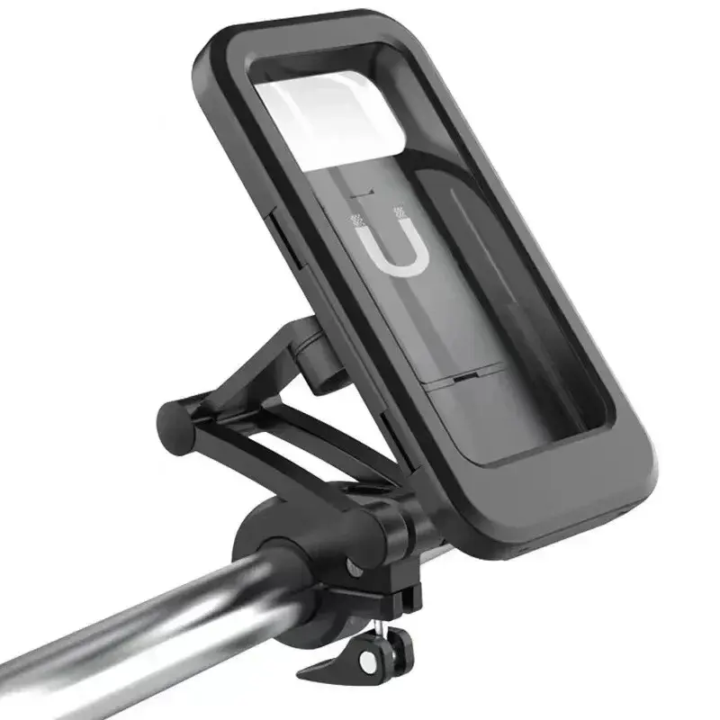 360° Rotating Waterproof Magnetic Motorcycle Phone Mount - TPU/ABS-TPU Material, Adjustable Stand, Data Line & Headphone Insurance Jack, Fits Large Smartphones, GPS Devices, Bicycles - Motorcycle Accessory