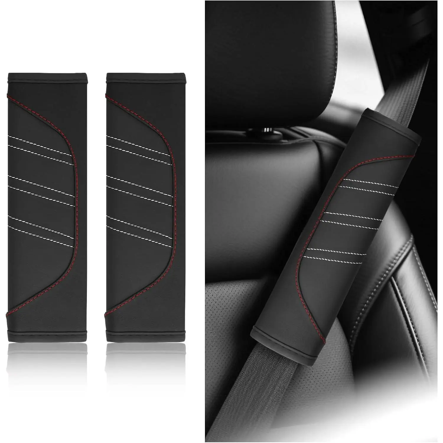 2 count  Seat Belt Cover Pad,2026 Spliced Leather Seatbelt Covers (Black) | For  Protection, Seatbelt Cushion,Interior Accessories for