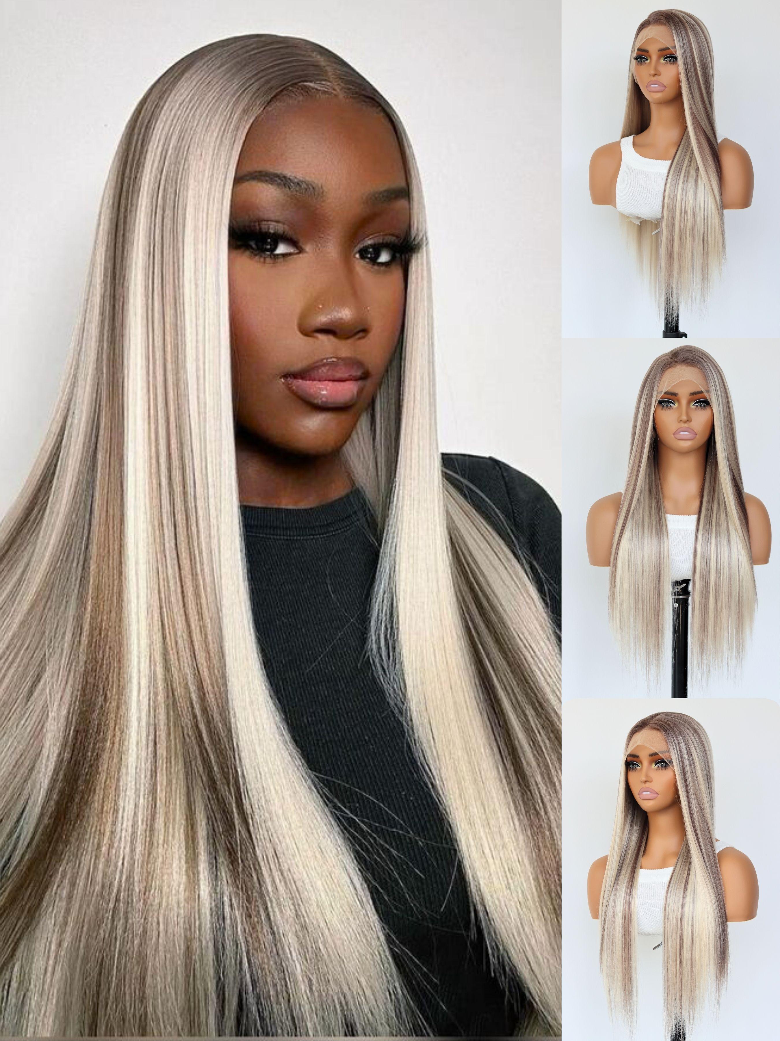 Long Straight Wigs for Women, Gorgeous Fashion Fluffy Wigs without Bangs, Synthetic Hair Wig, Synthetic Lace Front Wigs for Party, Daily Use, Glueless Frontal Wig