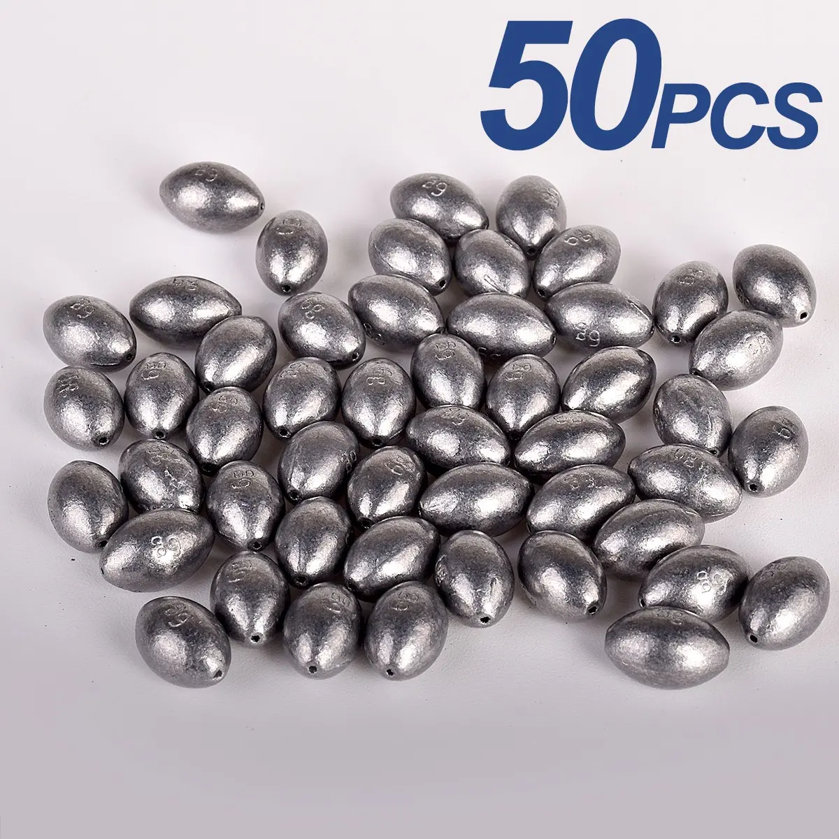 50pcs Egg Sinkers Fishing Weights, Oval Shaped Lead Sinks for Saltwater & Freshwater, Drop Bass Weights Kit for Saltwater Casting Fishing Gear, Fishing Equipment
