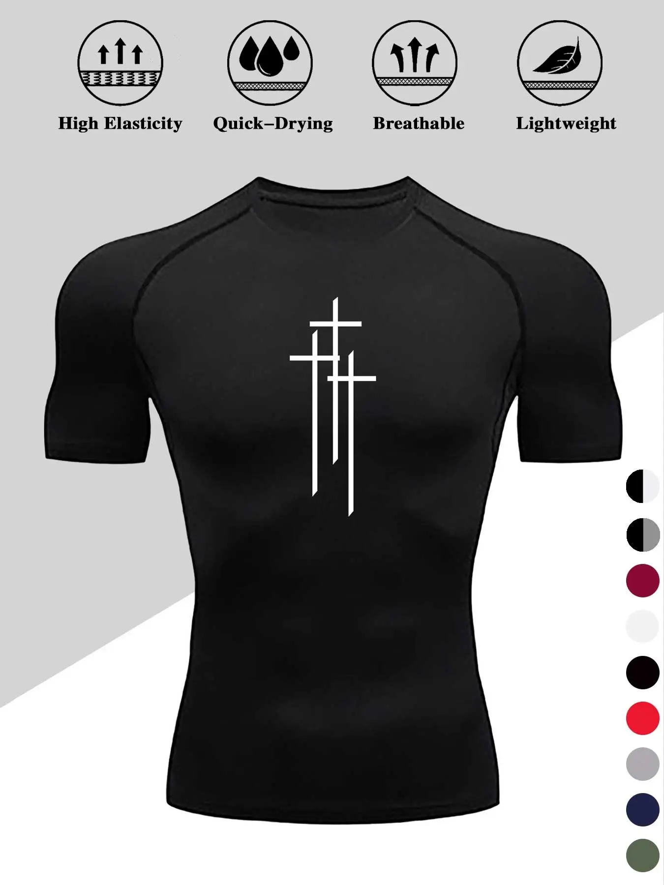 Men's Dragon Print Compression T-Shirt Fitness Apparel, Quick-Dry Breathable Stretch Fabric, Tight-Fitting Short Sleeve Top for Fitness and Outdoor Activities
