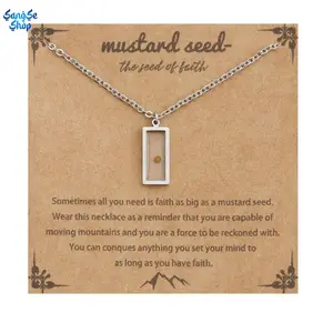 Unisex Minimalist Mustard Seed Mirror Finish Stainless Steel Pendant Necklace - Tarnish-Proof Jewelry, Geometric Faith Motif Christian Adjustable Daily Wear Gift-Ready Accessory