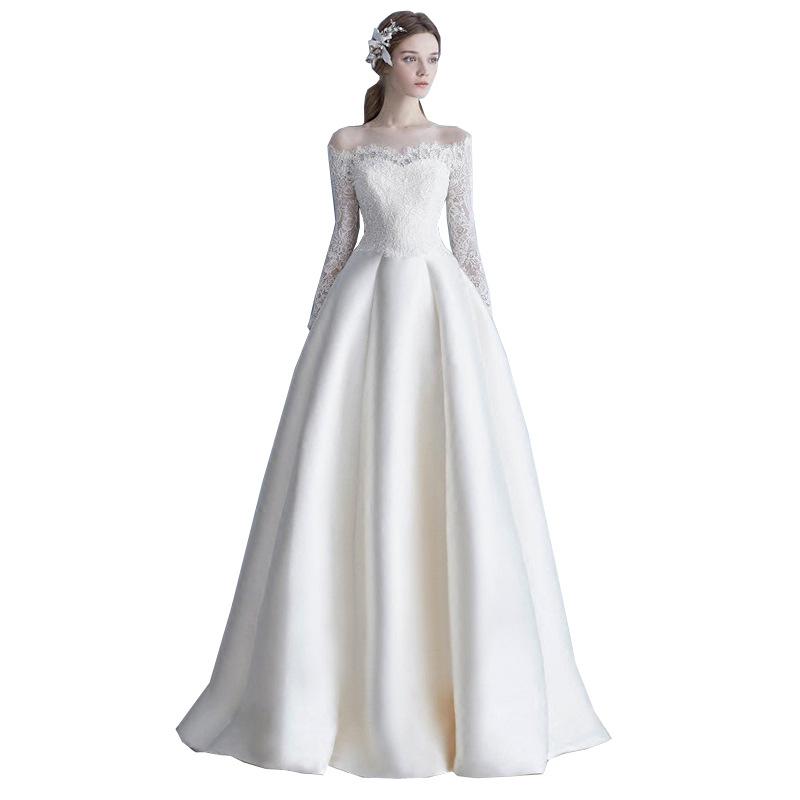 2026 New Summer Style Off-the-Shoulder Floor-Length Wedding Dress, Light Main Wedding Gown with Lace and Satin for Marriage