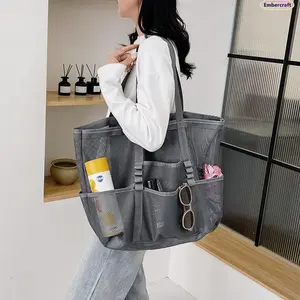 Women's Large Mesh Beach Bag - Multi-Function Quick-Dry Tote with Pockets for Gym, Pool, and Travel