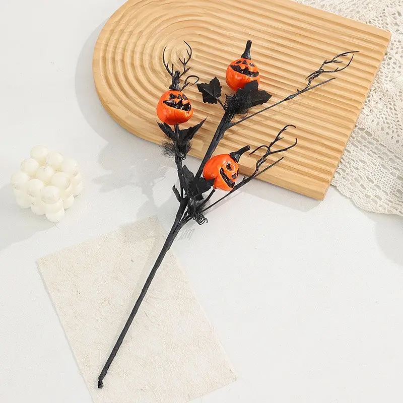 Black Decorative Pumpkin Bouquet for Spooky Atmosphere Gothic Photo Props Creepy Black Pumpkin Stalk Floral Arrangement Perfect for Parties Home Decor Unique Vase Display Creating Black Vibe
