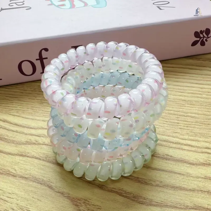 Viral Summer Pastel Spiral Hair Rings, Cute Transparent No Crease Coil Hair Bands, High Elastic Gentle Ponytail Holders, Versatile Daily School Beach Hair Accessory for Girls Women