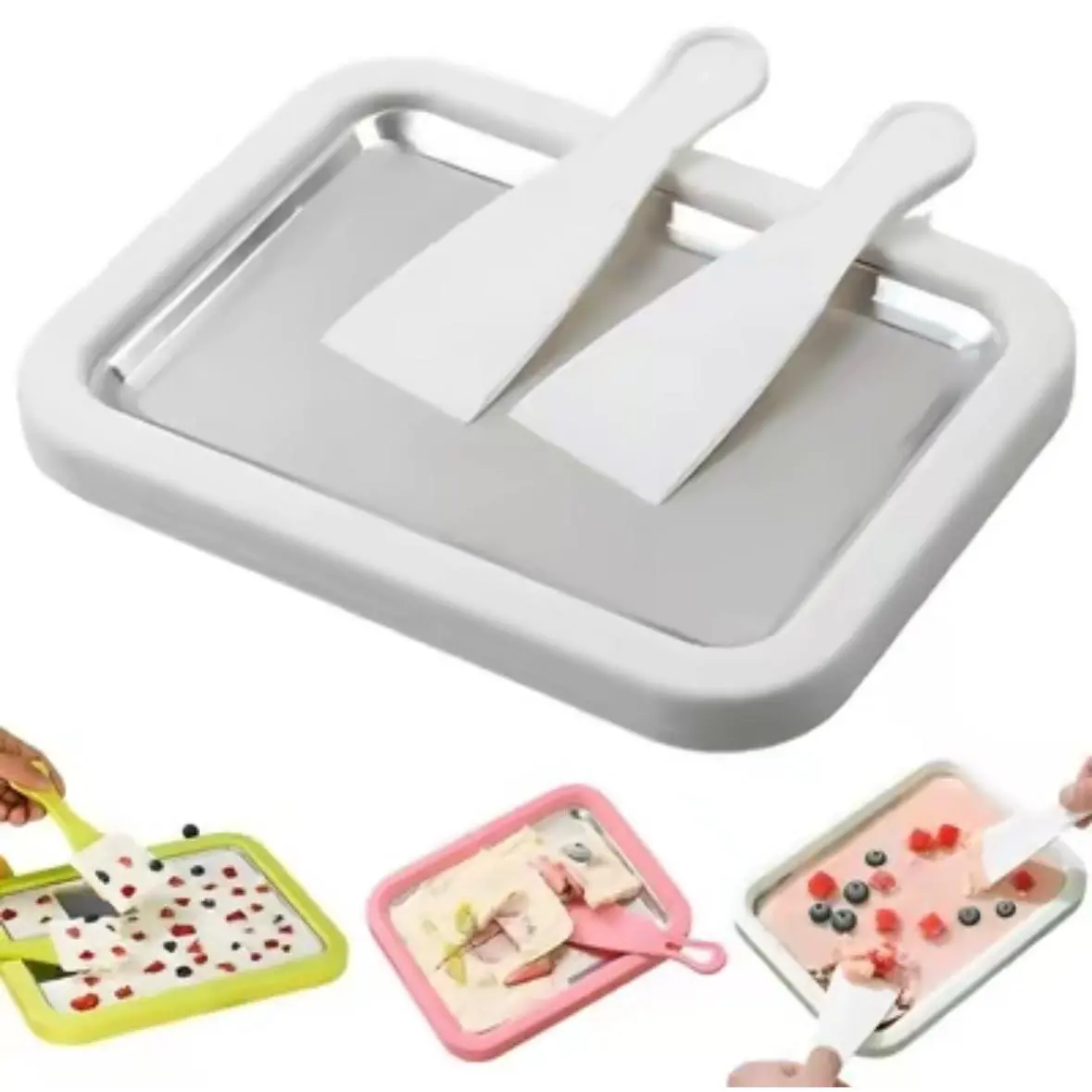 Portable Rolled Ice Cream Maker for Home Use, 2-in-1 Ice Cream Roll Maker Machine with 2 Scrapers & Cold Plate, Mini Ice Cream Tray & Board Kit for couple and Family, Makes Frozen Yogurt Gelato