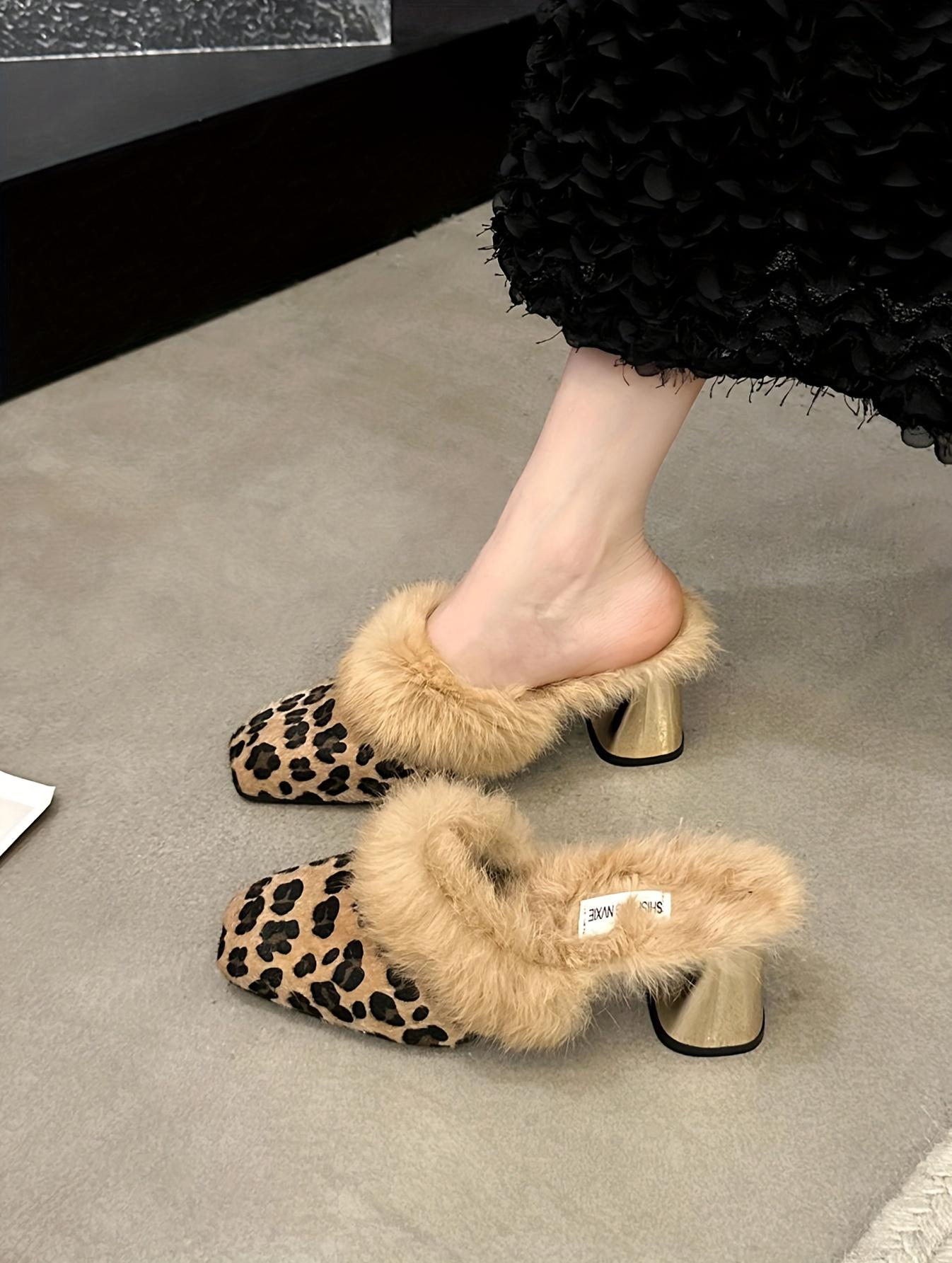 Moccasin Women 2024 New Autumn And Winter Outdoor Half with Dress Versatile High Heels One Slip-On Chunky Heel Elegant Women Shoes