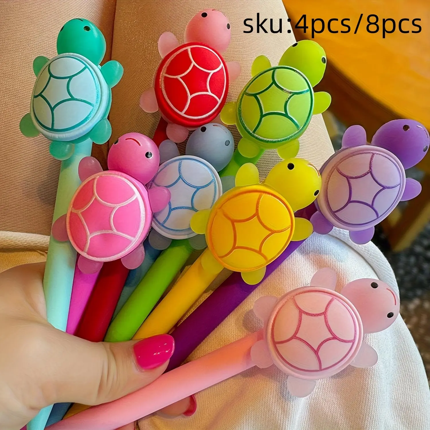 4/8pcs Cute Turtle Ballpoint Pens Set (dopamine Stress Relief, Multi-Color Mixed), Back-To-School Creative Writing Stationery Gift Pack, Unique Pens