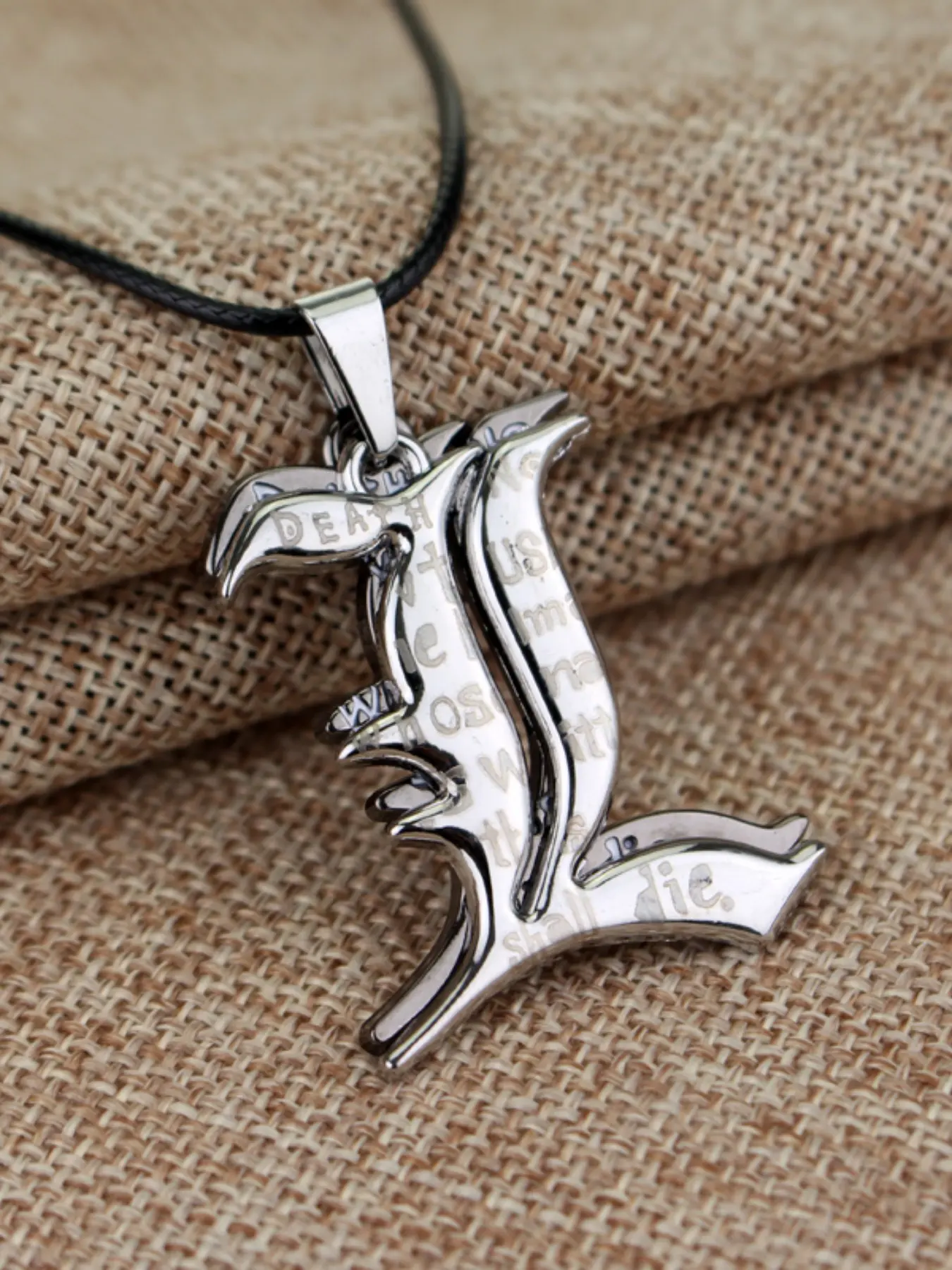 Gothic Letter L Engraved Alloy Necklace, Retro Polished Pendant with Braided Cord, Durable Fashion Accessory for Adults