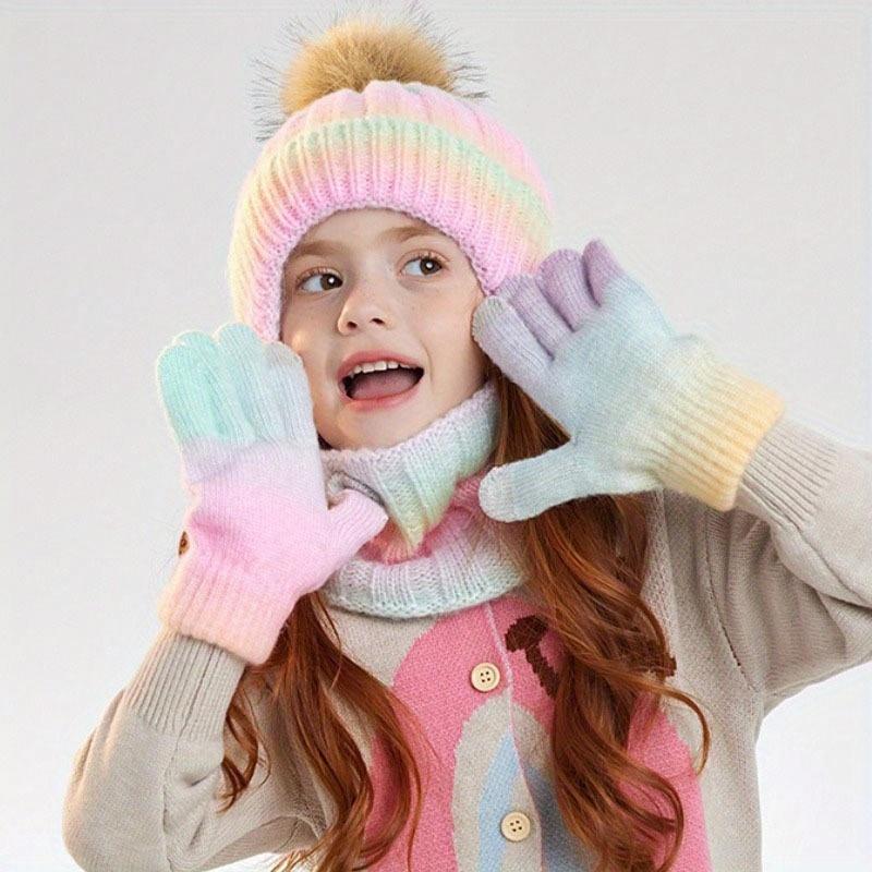 Ombre Gradient Beanie Hat with Ear Flaps - Stretchy Unisex Winter for Boys & Girls 3-10 Years, Elastic Fit, Soft Warm Knit with Color-Changing Design, Cute Winter Hats