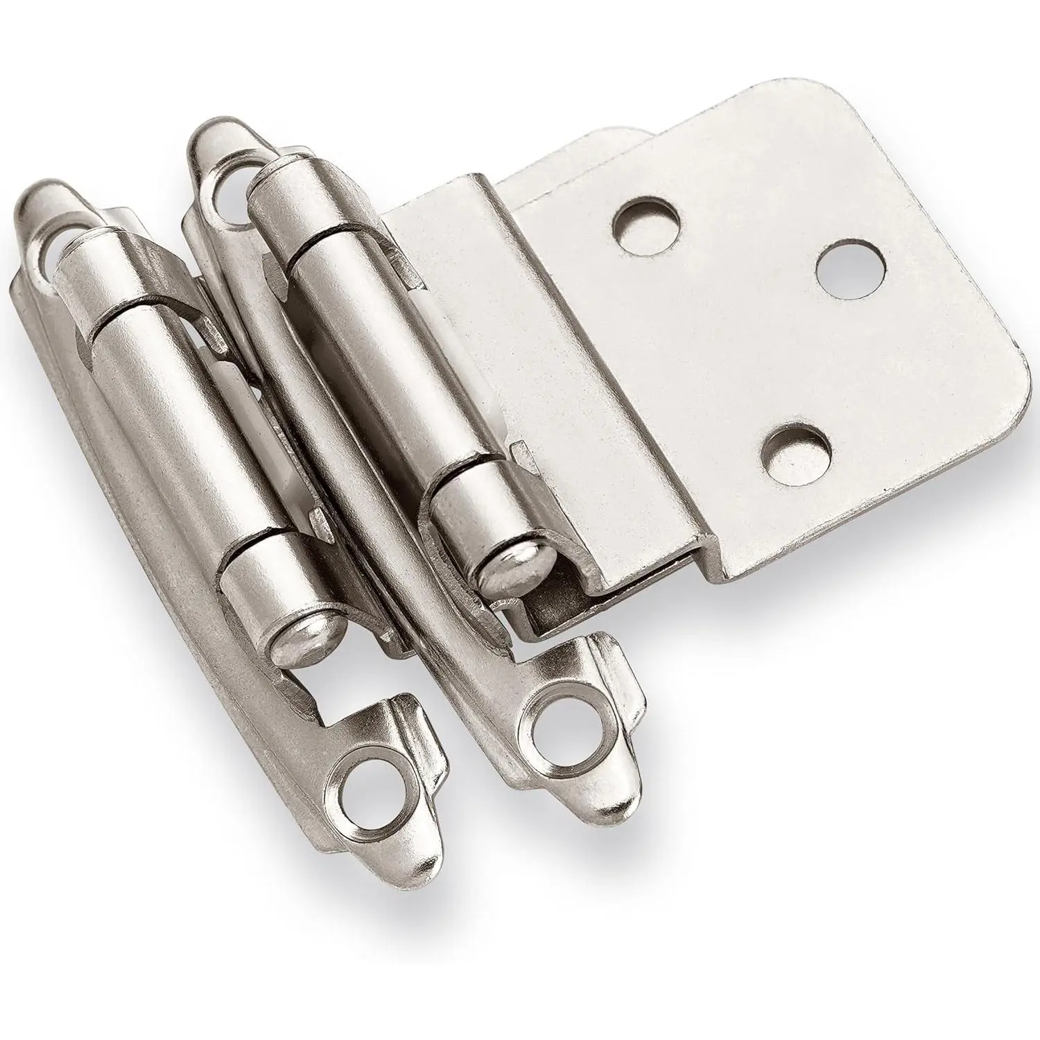 Brushed Nickel Offset Quiet Close Self-Closing Cabinet Hinges with Upgraded Screws for DIY Users, Satin Nickel Finish, Silicon Bumpers for Secure Installation on Kitchen Doors, Offset Hinge Hardware Set
