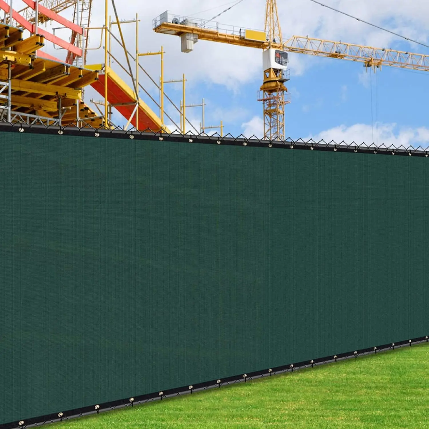 iCover 5x12ft Privacy Screen Fence, Fencing Panels, Windscreen Mesh Shade Sail Net Barrier, Fence Privacy Screen Reinforced Bindings and Brass Grommets Cable Zip Ties, Green