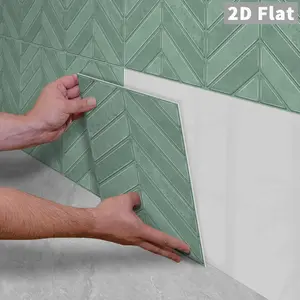 10PCS/Color Box GST Vintage Dark Green Antique Stone Herringbone PE Foam Tile Stickers, Waterproof Oilproof Shock & Wear Resistant, Peel & Stick on Smooth Surfaces for Bedroom Kitchen Bathroom School Office Home & Commercial Wall Renovation Decor