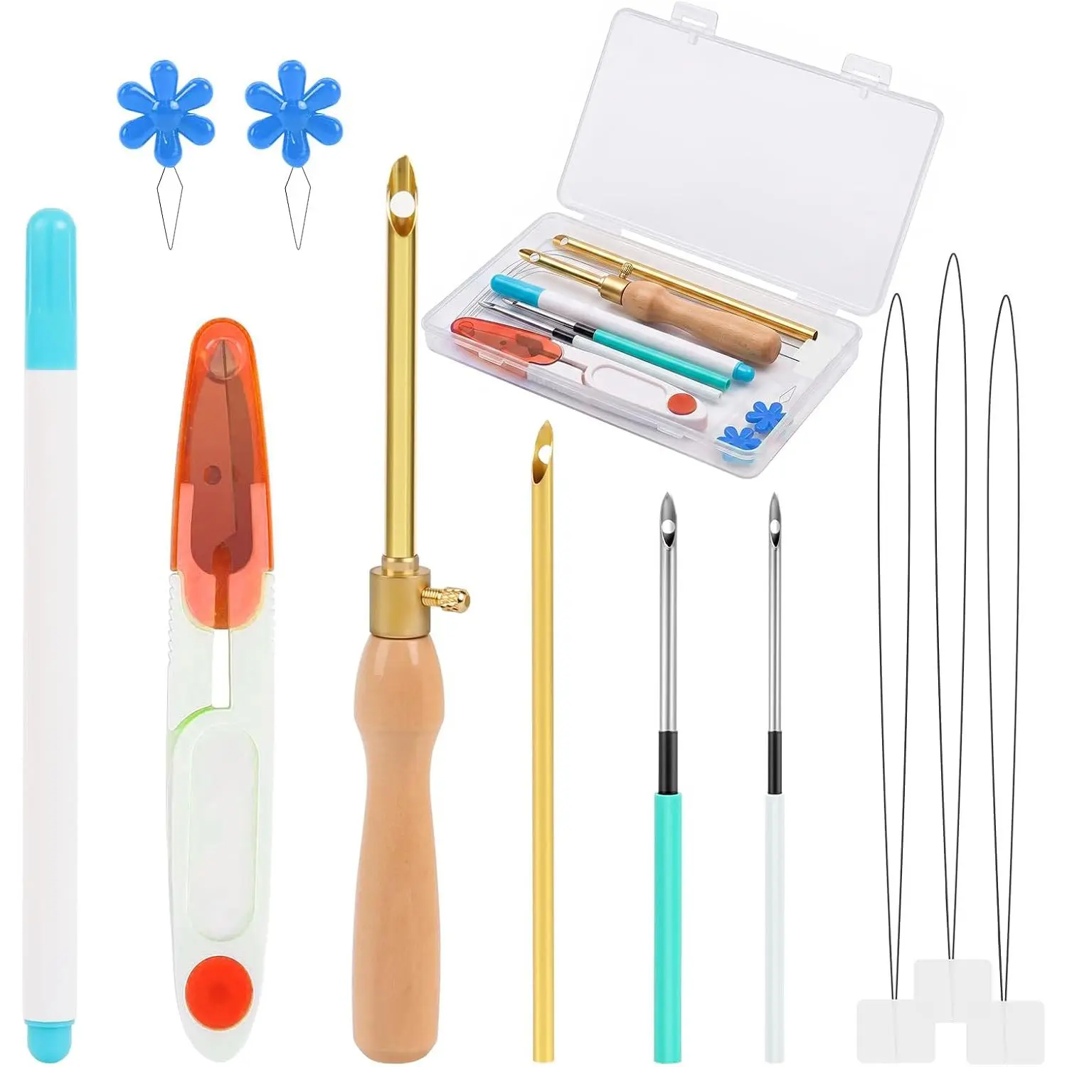 Adult Beginner Stainless Steel Punch Kit - Adjustable Punch Tool with Multiple Sizes, Storage Box, Fabric Marking Pen, Wooden Handle Embroidery Pen Set for Craft Projects, DIY Needlework Gifts, Embroidery Tools