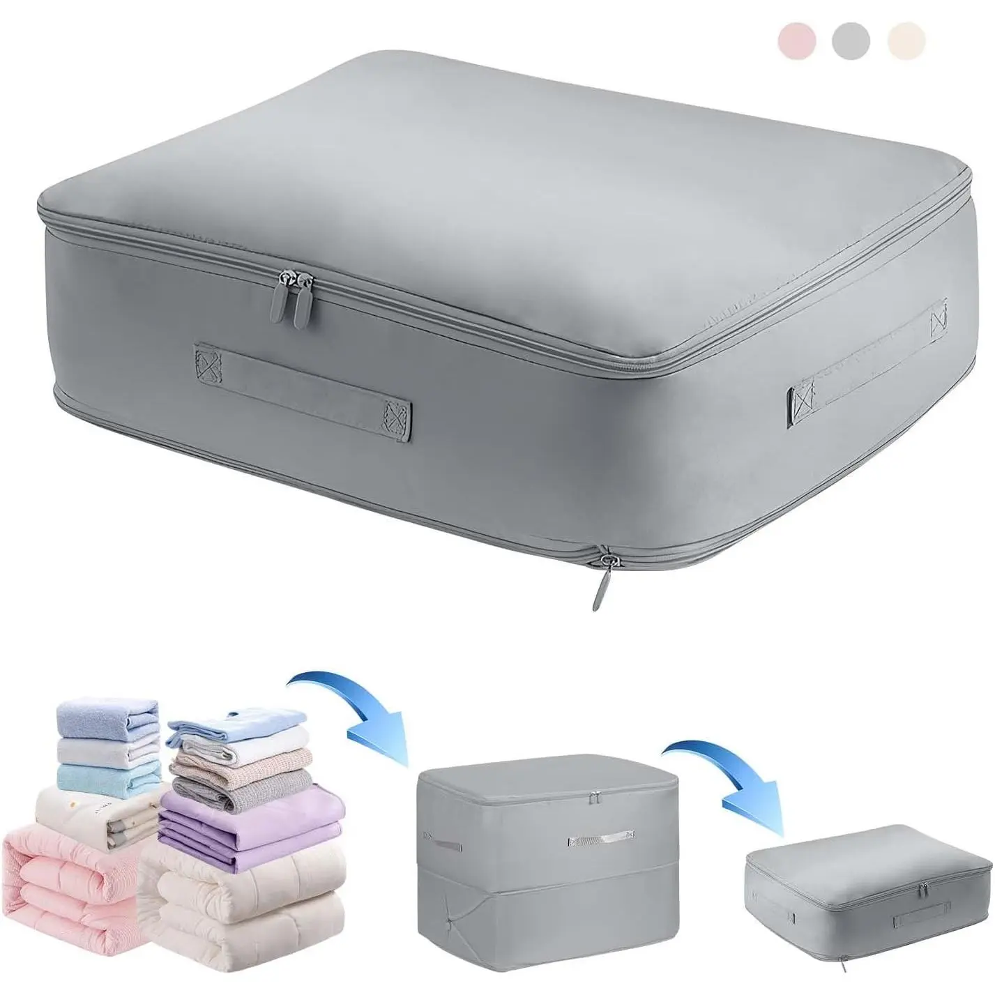 Ultra Space Saving Self Compression Organizer,Storage Bags,Heavy Duty Moving Bags,Storage Tote for Space Saving, Self Compression Moving Organizer Bags for Comforters,Clothes, Blankets (Grey, L)