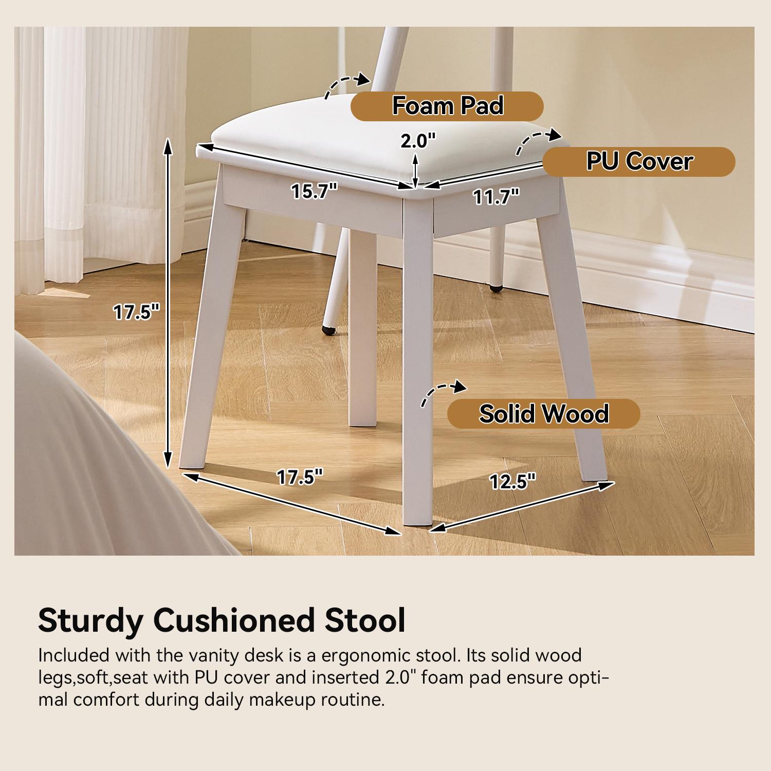 Modern Makeup Vanity Desk with LED Lights & Mirror, 4 Drawer Dressing Table Set with Stool,  Space-Saving for Bedroom, White/Black