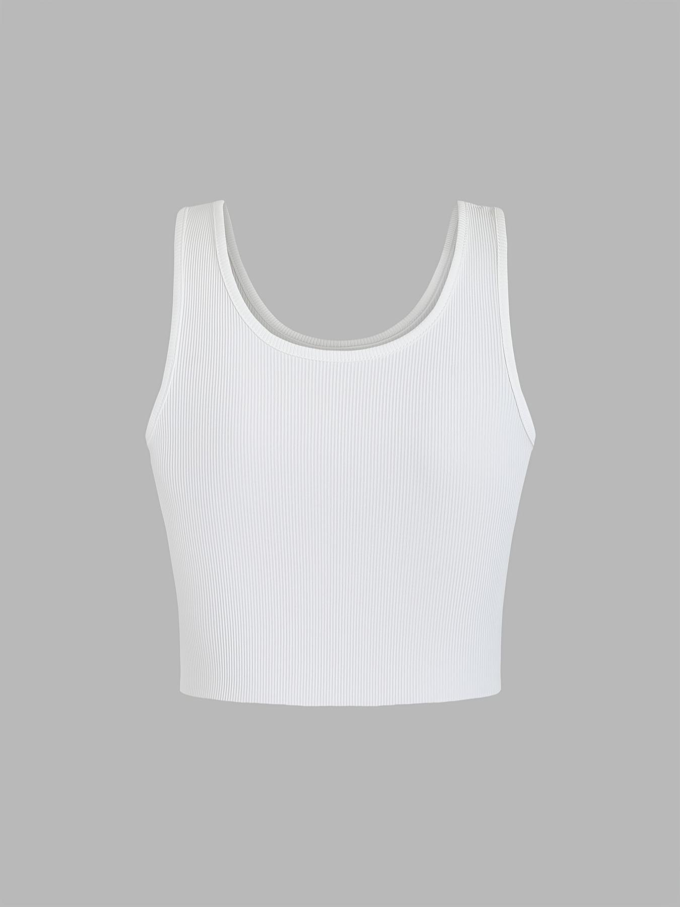 Women's Peach Print Scoop Neck Crop Top, Casual Sleeveless Ribbed Top for Summer, Ladies Clothes for Daily Wear